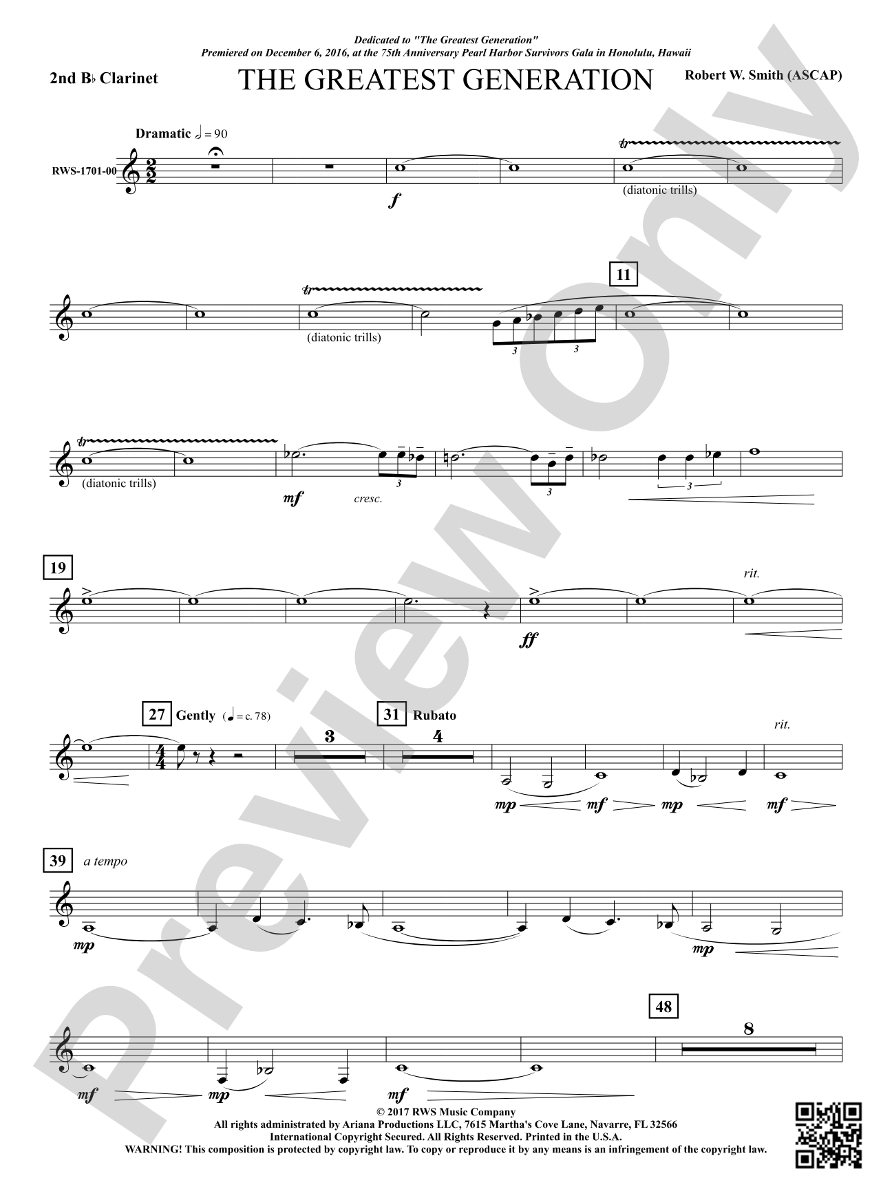 The Greatest Generation - For Symphonic Band: 2nd B-flat Clarinet