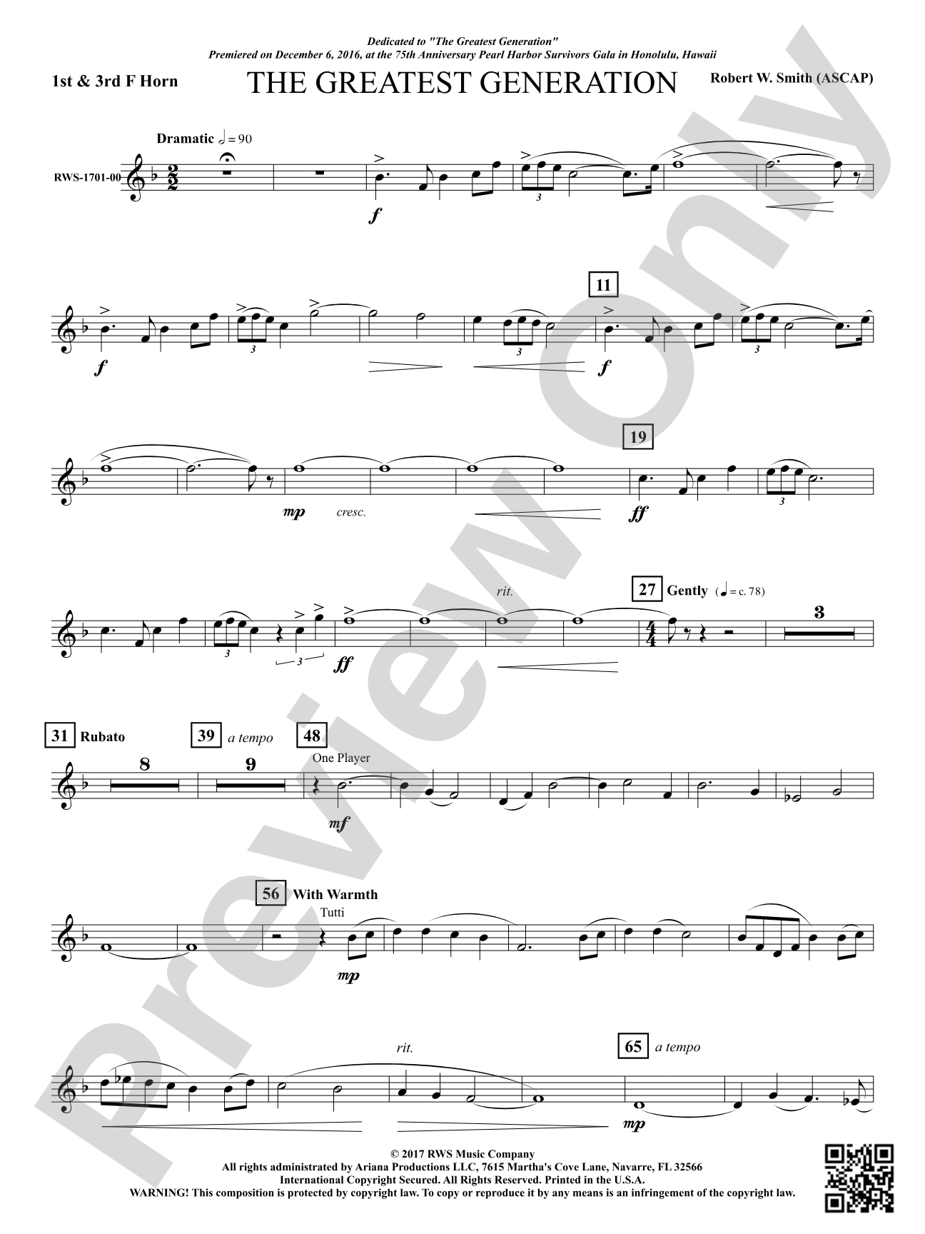 The Greatest Generation - For Symphonic Band: 1st & 3rd F Horns