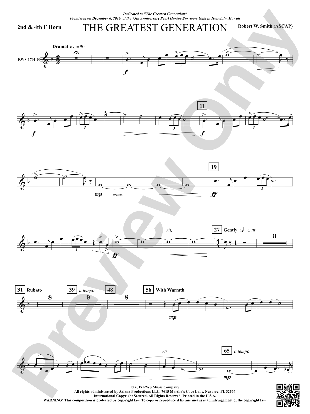The Greatest Generation - For Symphonic Band: 2nd & 4th F Horn