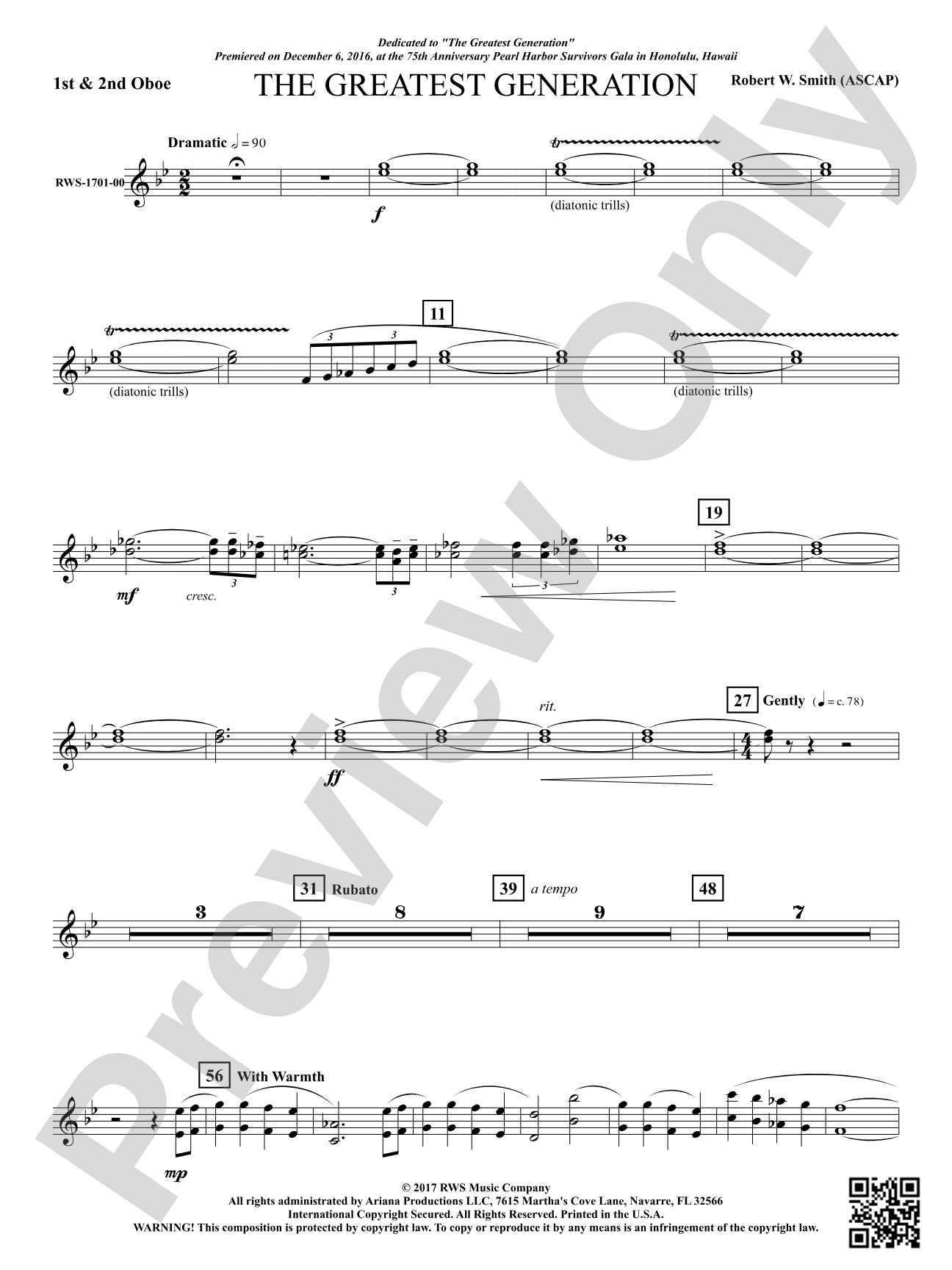 The Greatest Generation - For Symphonic Band: 1st & 2nd Oboe