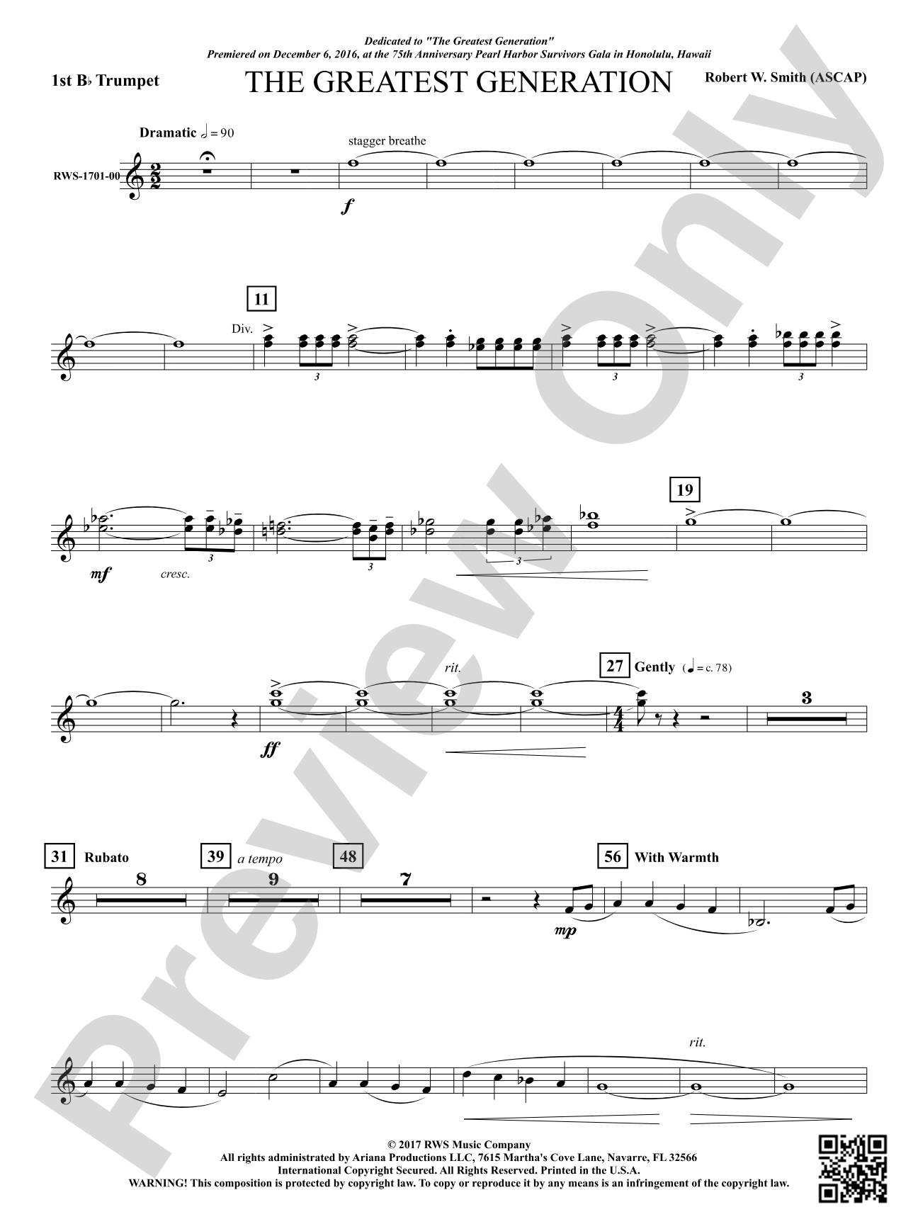 The Greatest Generation - For Symphonic Band: 1st B-flat Trumpet