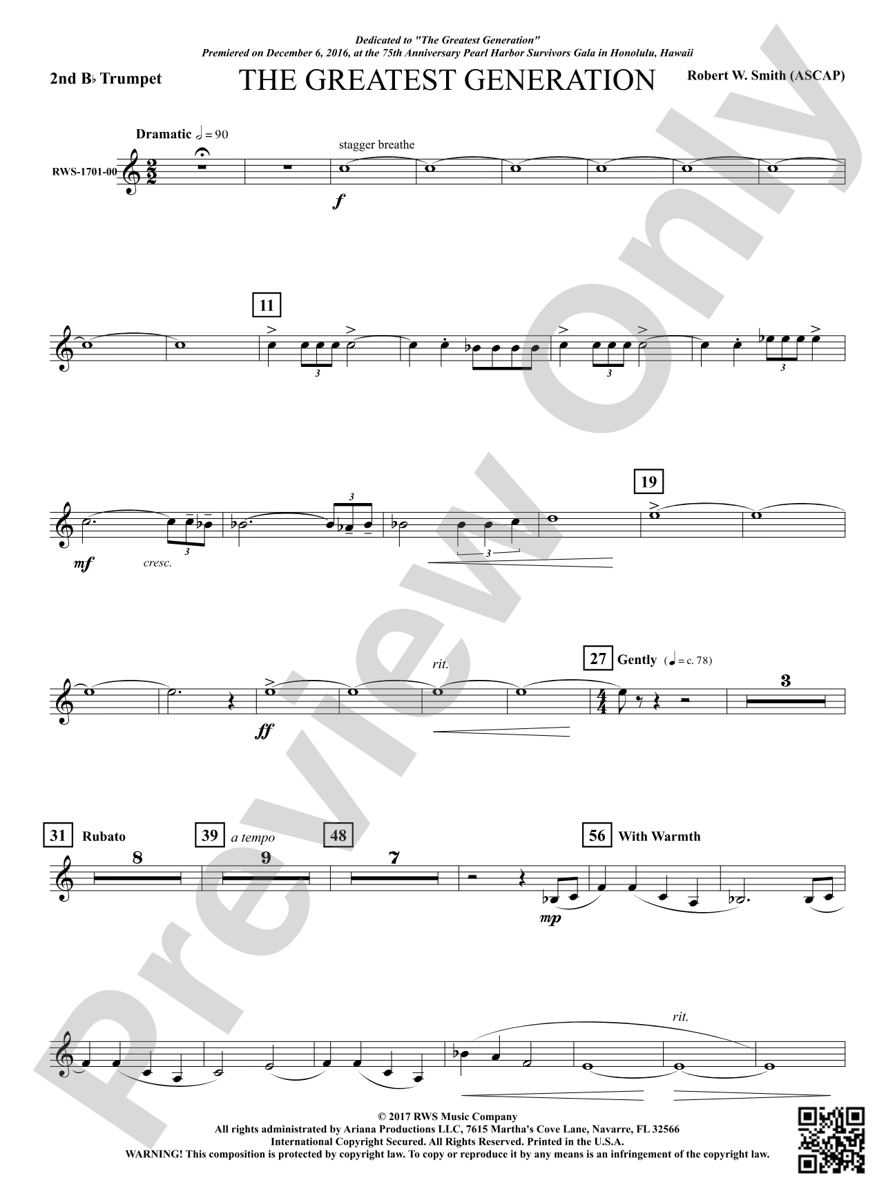 The Greatest Generation - For Symphonic Band: 2nd B-flat Trumpet