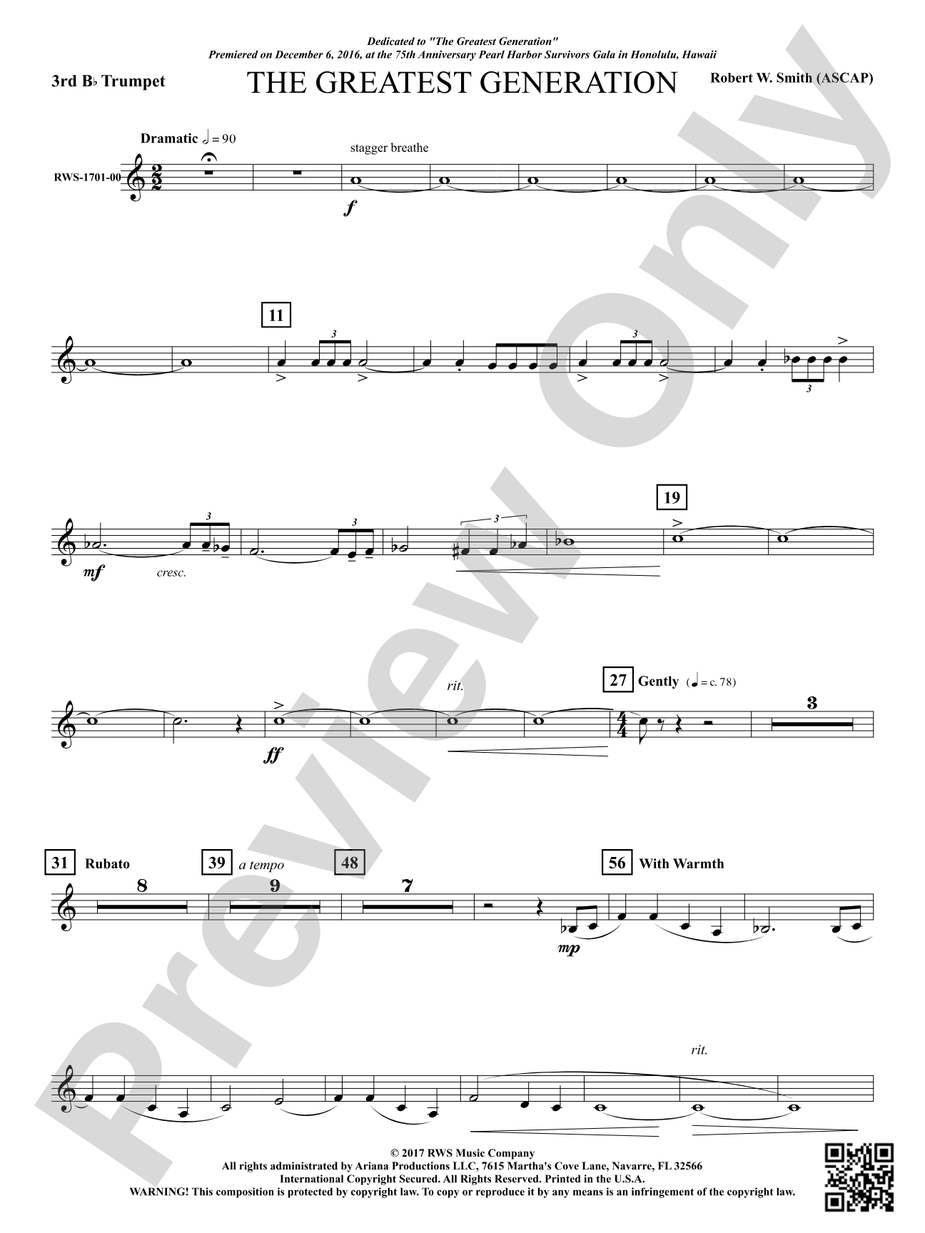 The Greatest Generation - For Symphonic Band: 3rd B-flat Trumpet