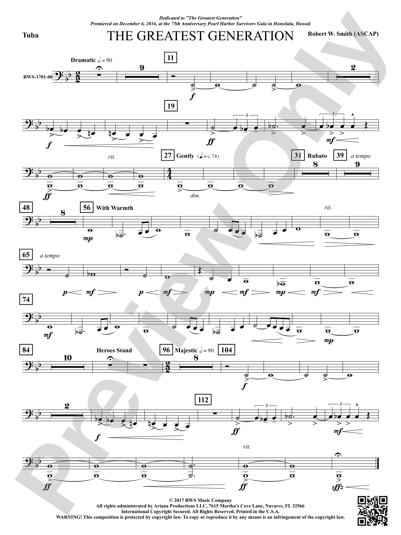 The Greatest Generation - For Symphonic Band: Tuba
