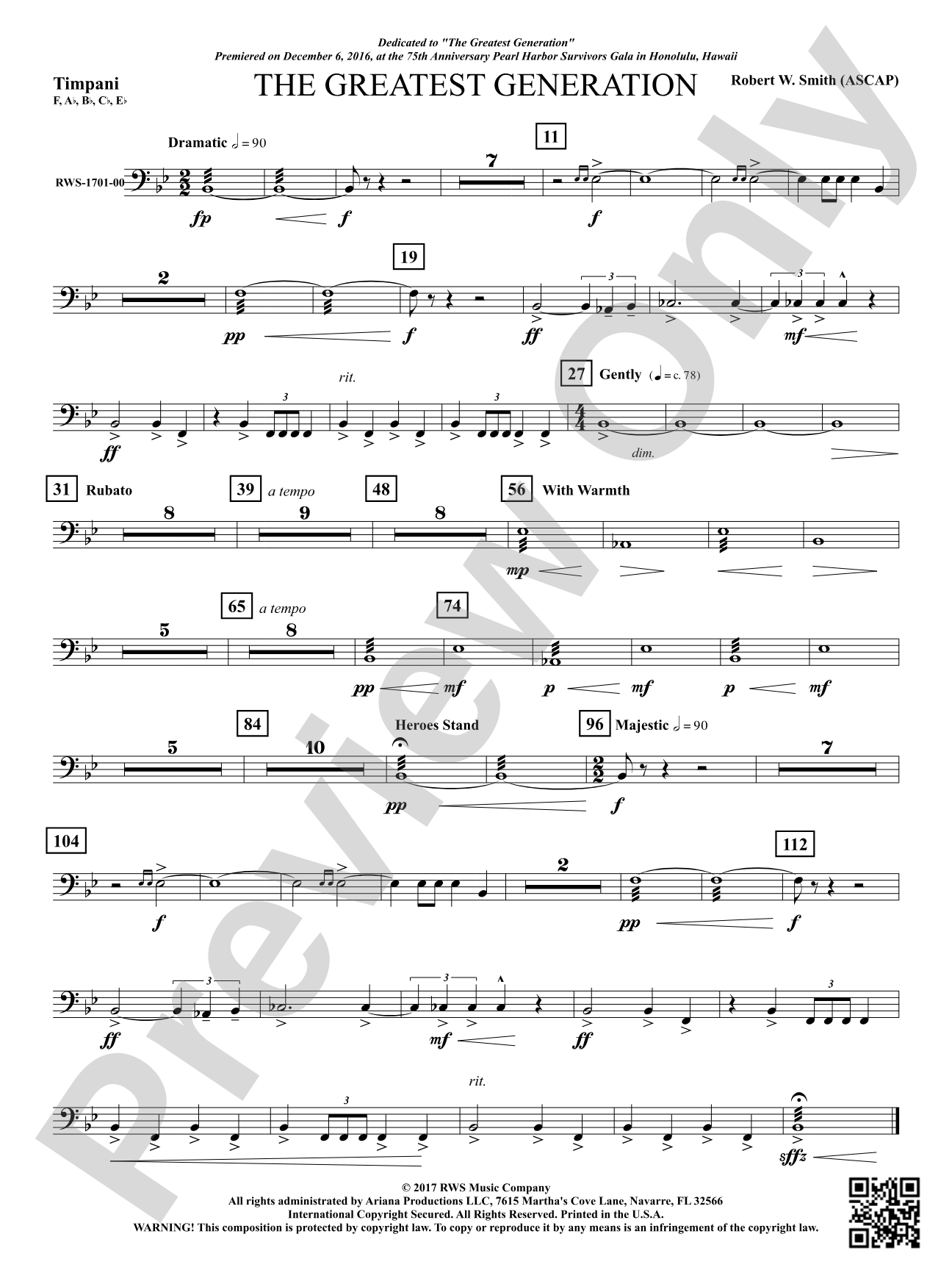 The Greatest Generation - For Symphonic Band: Timpani