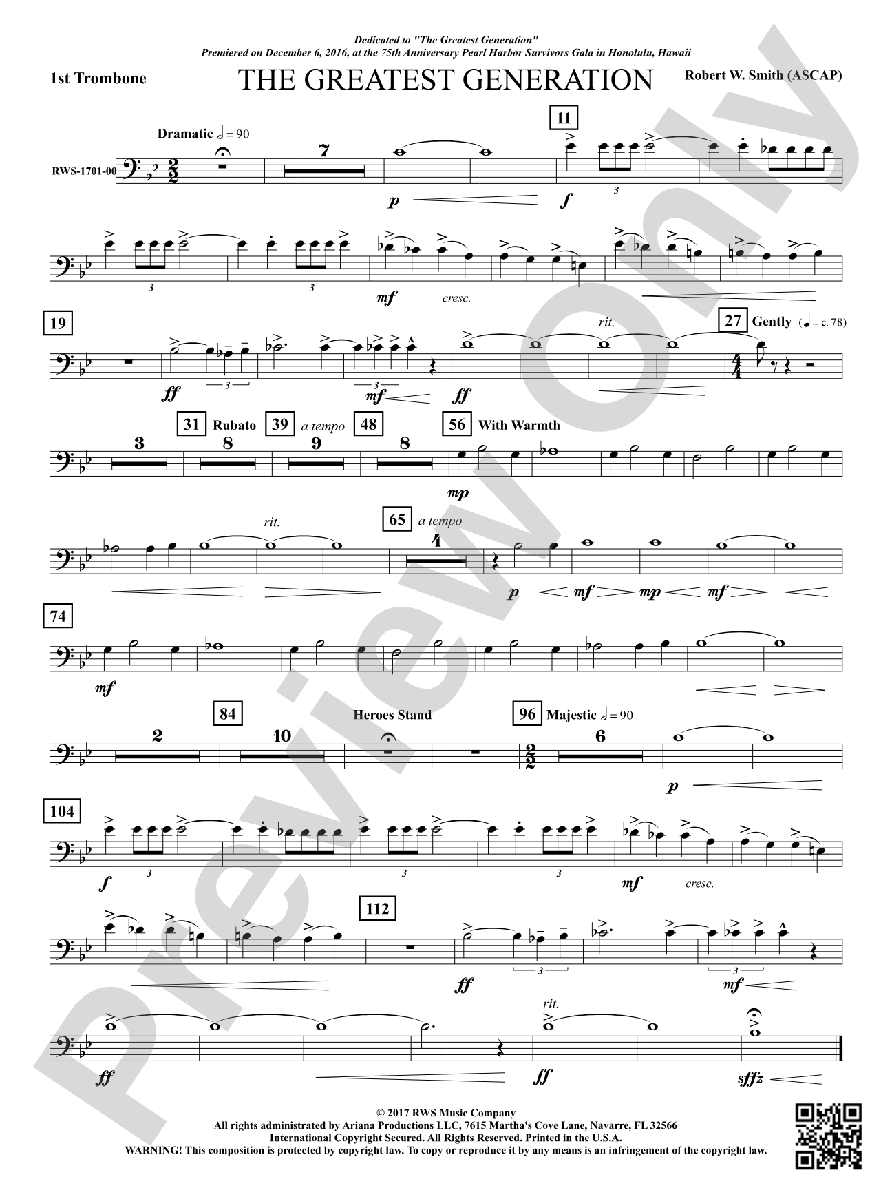 The Greatest Generation - For Symphonic Band: 1st Trombone