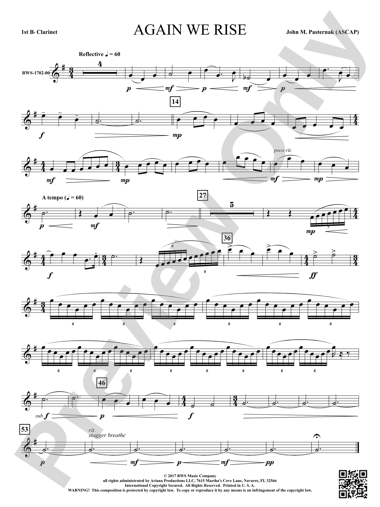 Again We Rise: 1st B-flat Clarinet