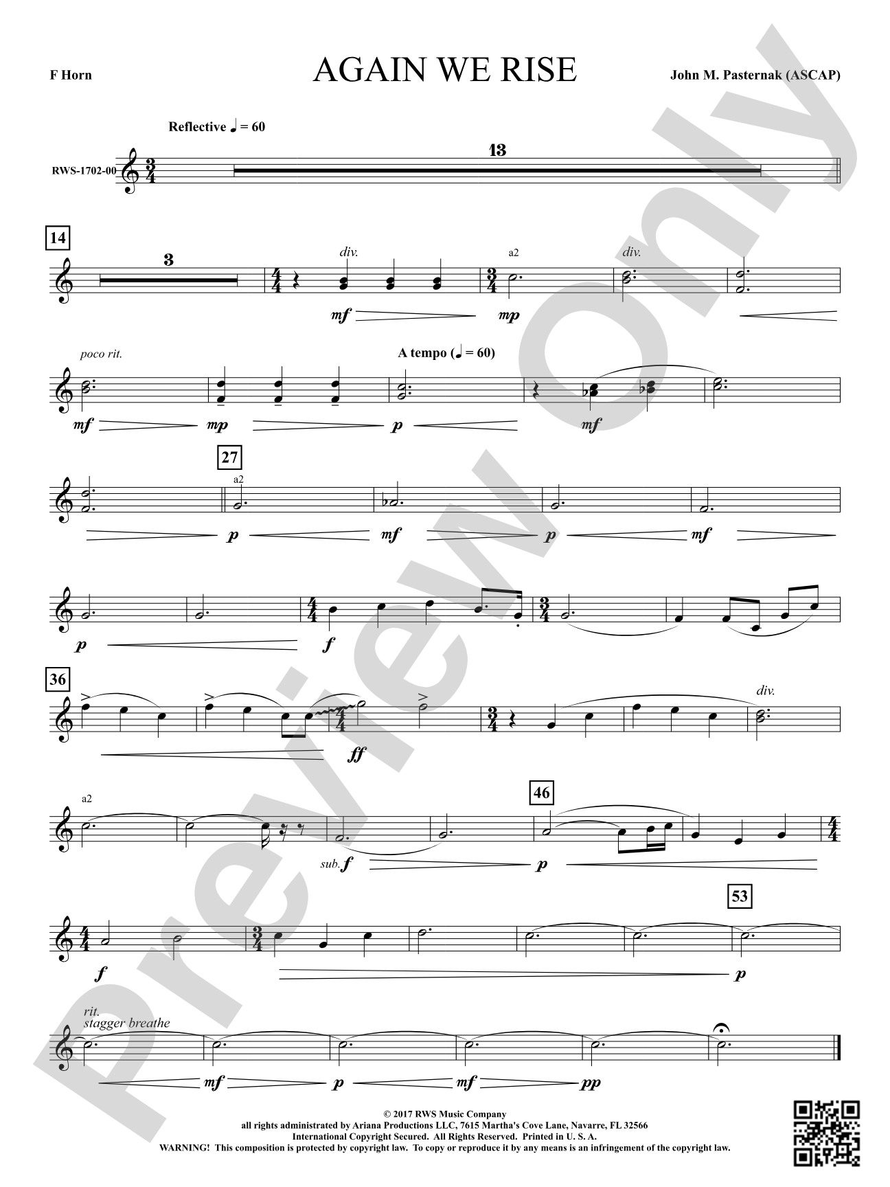 Again We Rise: 1st F Horn