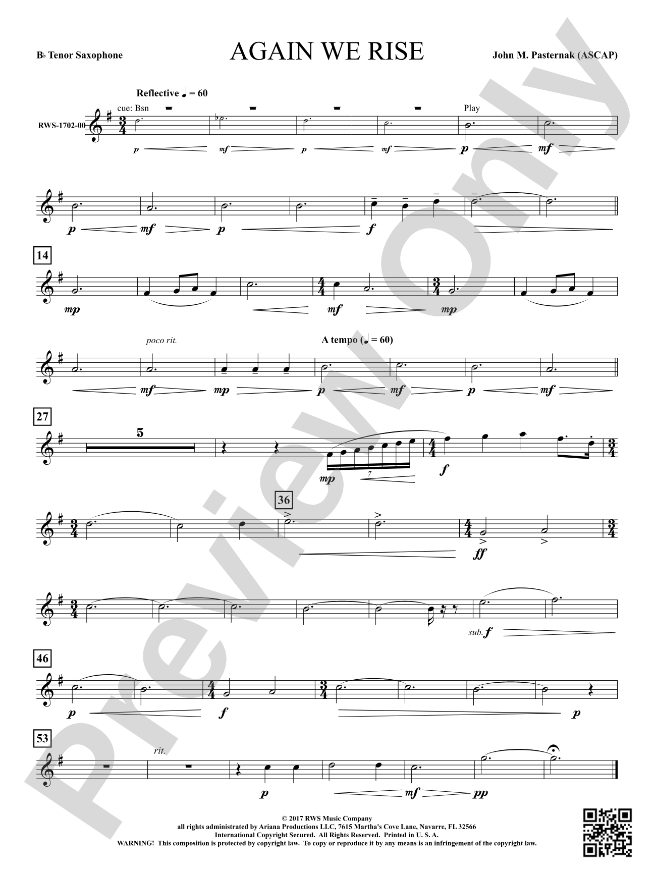 Again We Rise: B-flat Tenor Saxophone
