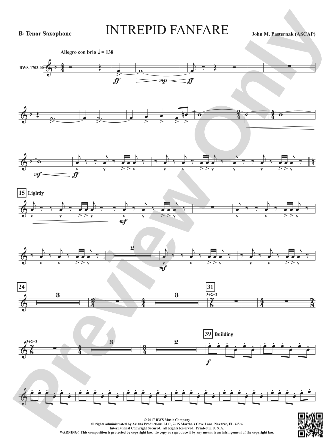 Intrepid Fanfare: B-flat Tenor Saxophone