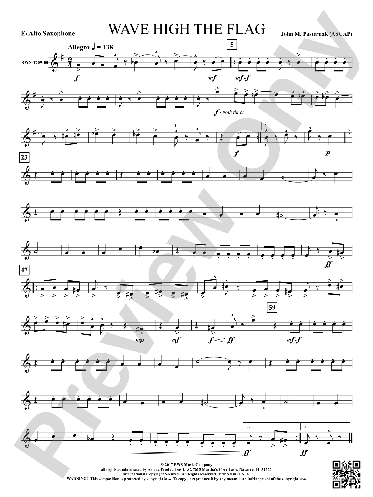 Wave High the Flag: 1st E-flat Alto Saxophone