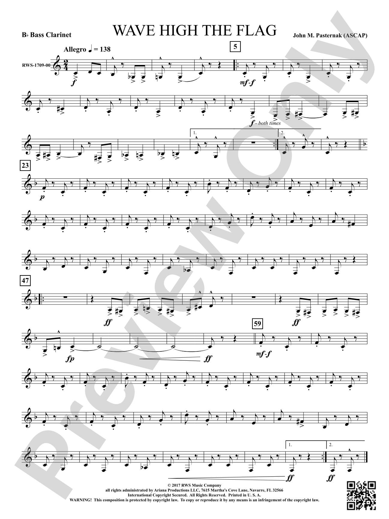 Wave High the Flag: B-flat Bass Clarinet