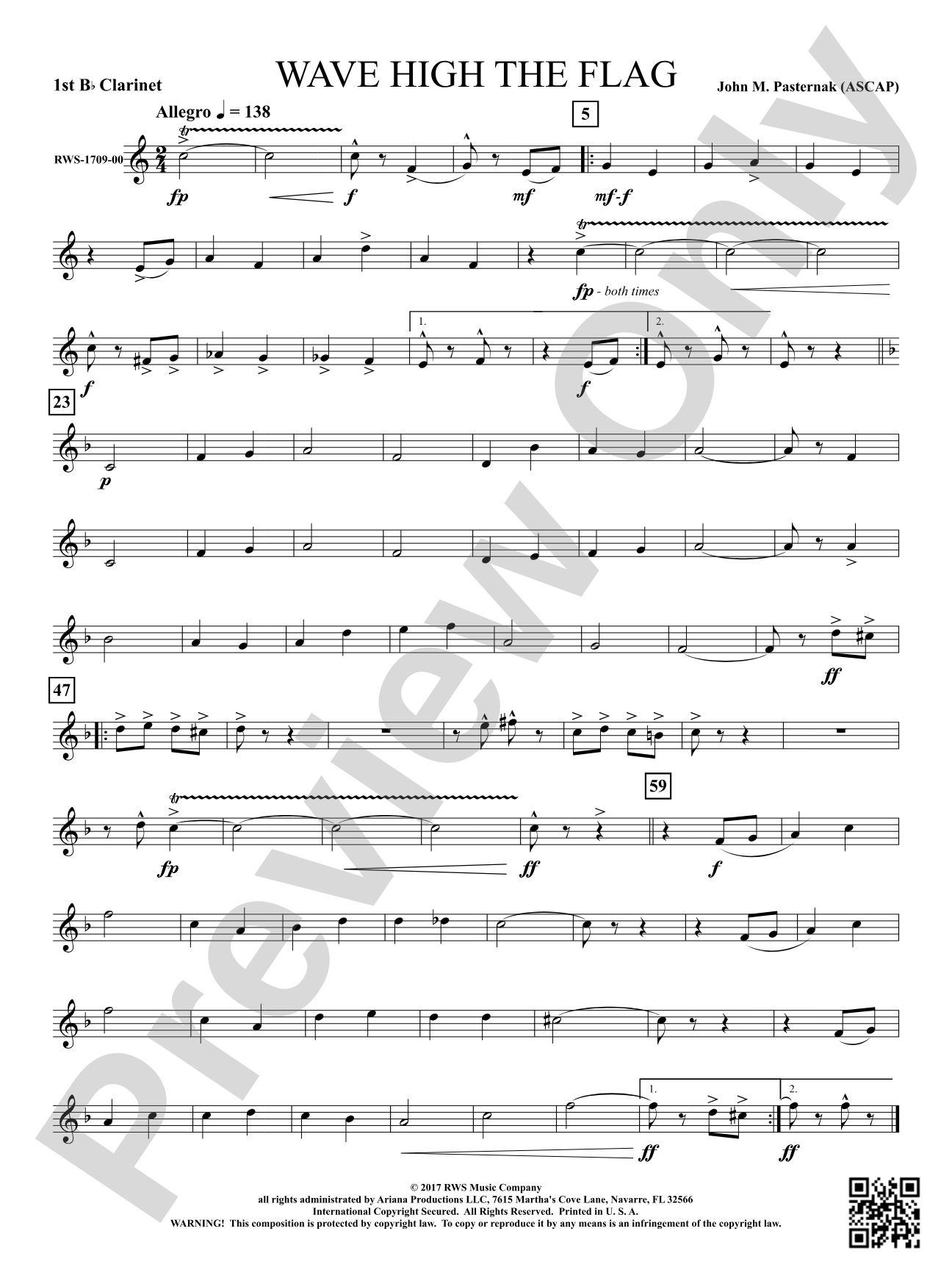 Wave High the Flag: 1st B-flat Clarinet