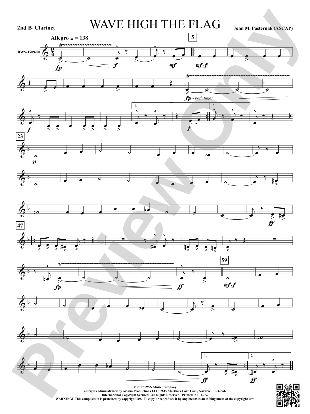 Wave High the Flag: 2nd B-flat Clarinet