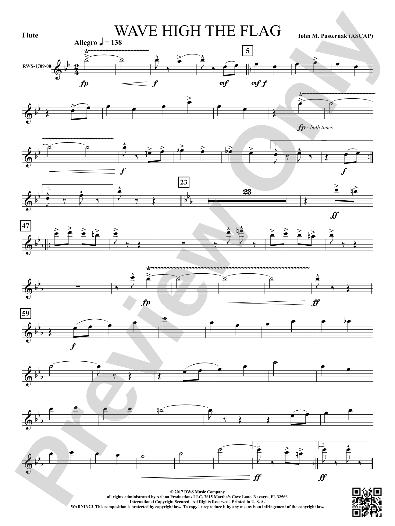 Wave High the Flag: 1st Flute