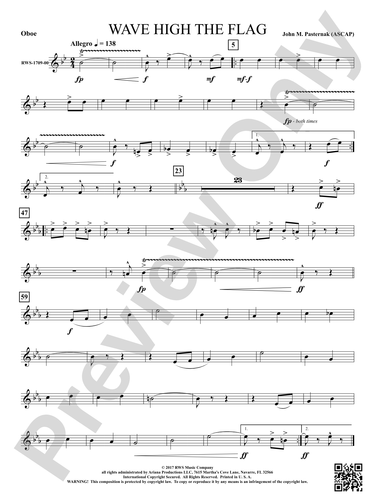 Wave High the Flag: Oboe