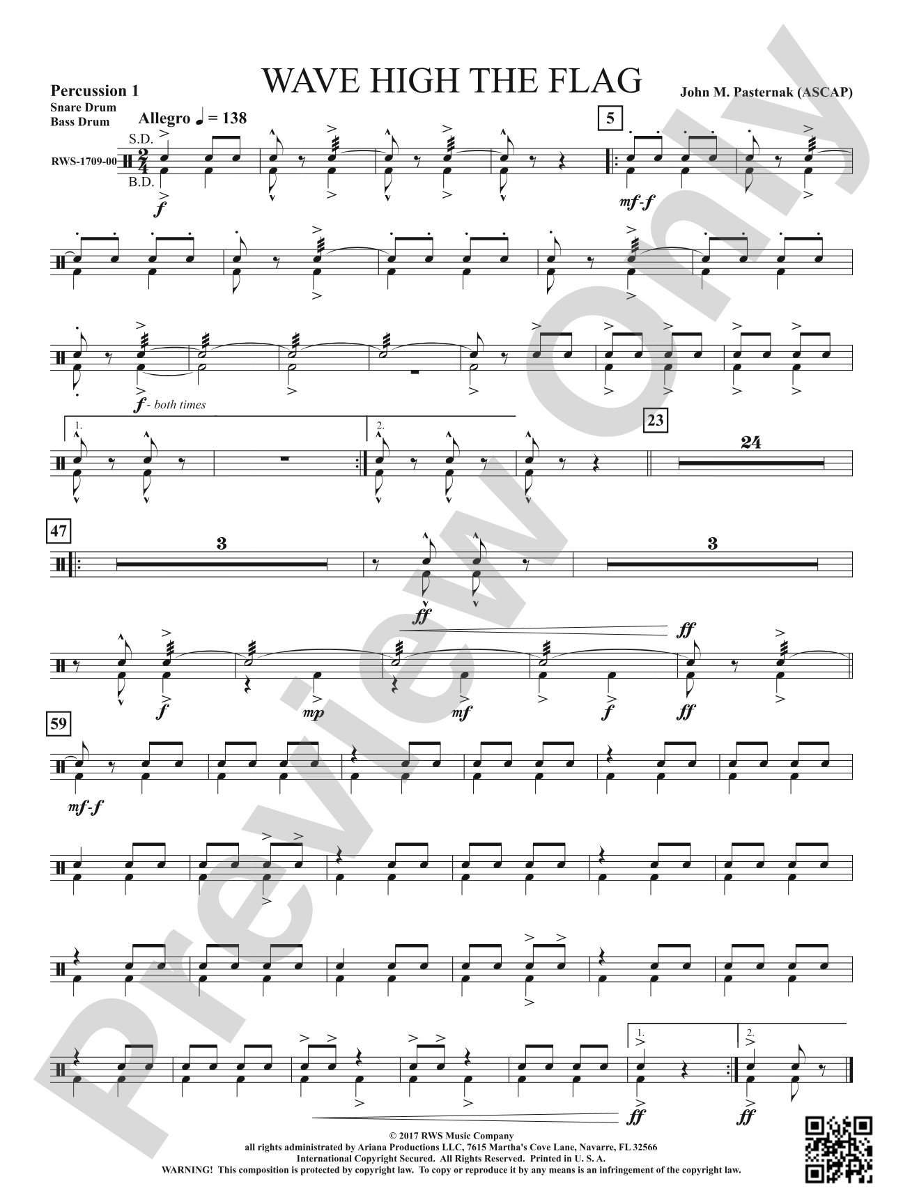 Wave High the Flag: 1st Percussion