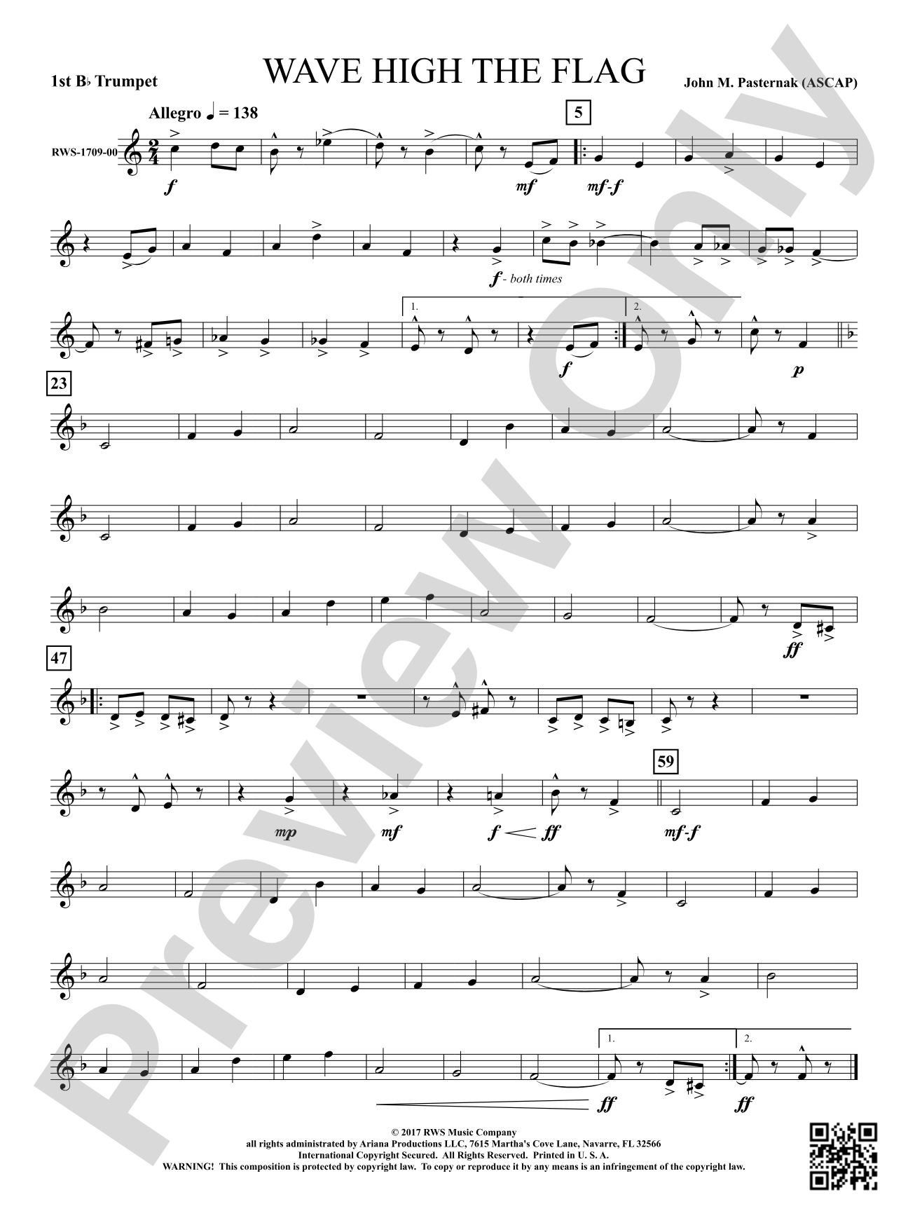 Wave High the Flag: 1st B-flat Trumpet
