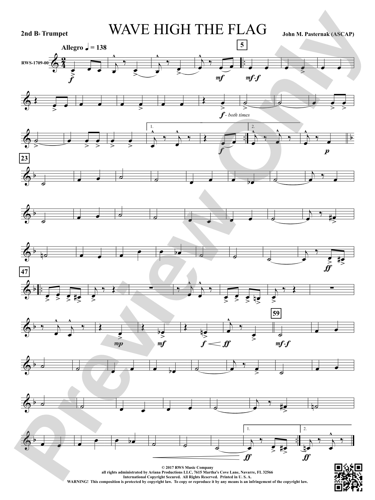 Wave High the Flag: 2nd B-flat Trumpet