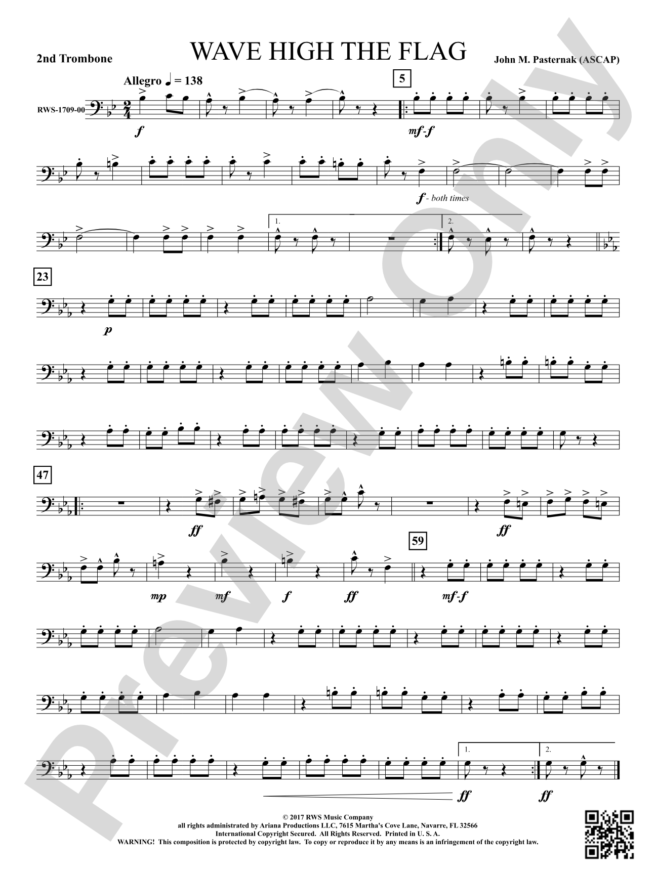 Wave High the Flag: 2nd Trombone