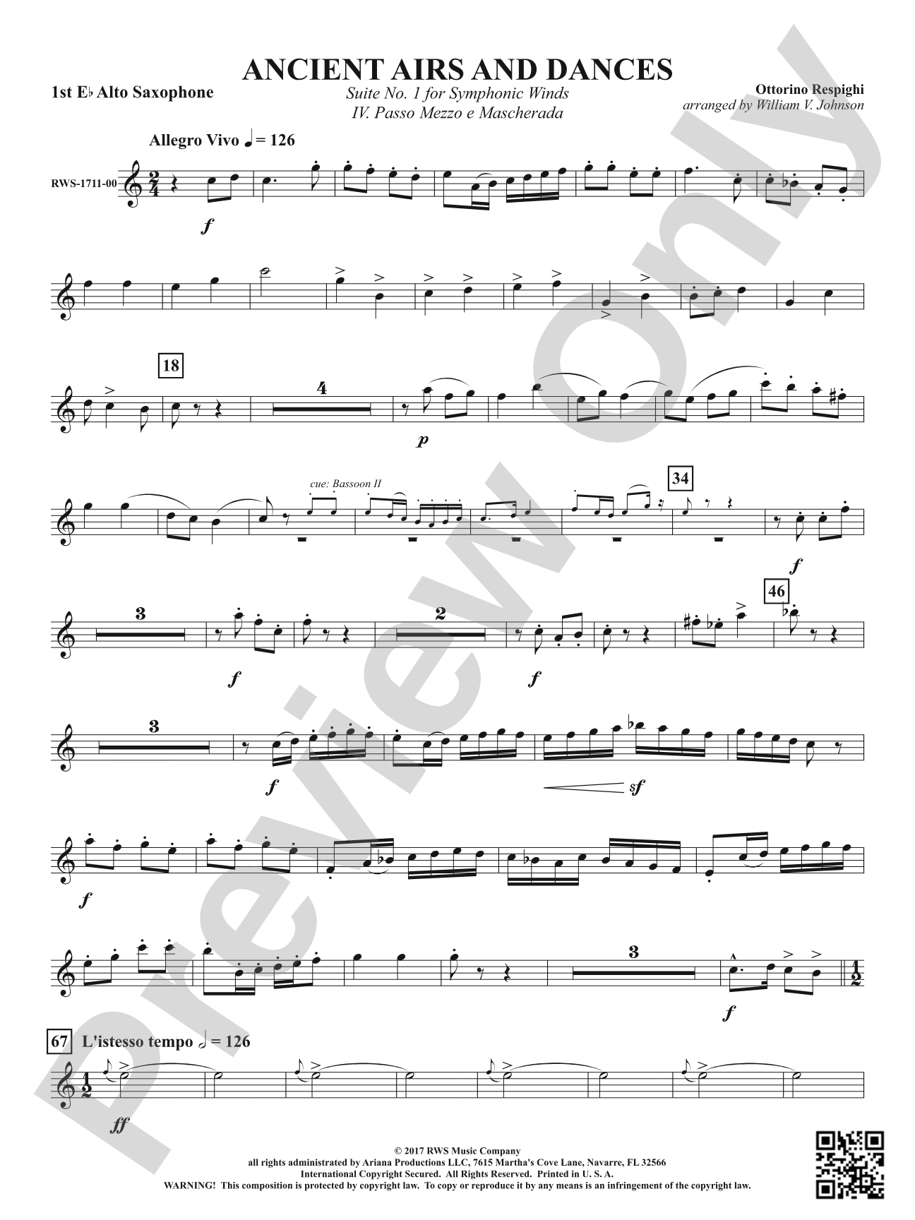 Ancient Airs and Dances - Suite No. 1 for Symphonic Winds - IV. Passo Mezzo e Mascherada: 1st E-flat Alto Saxophone