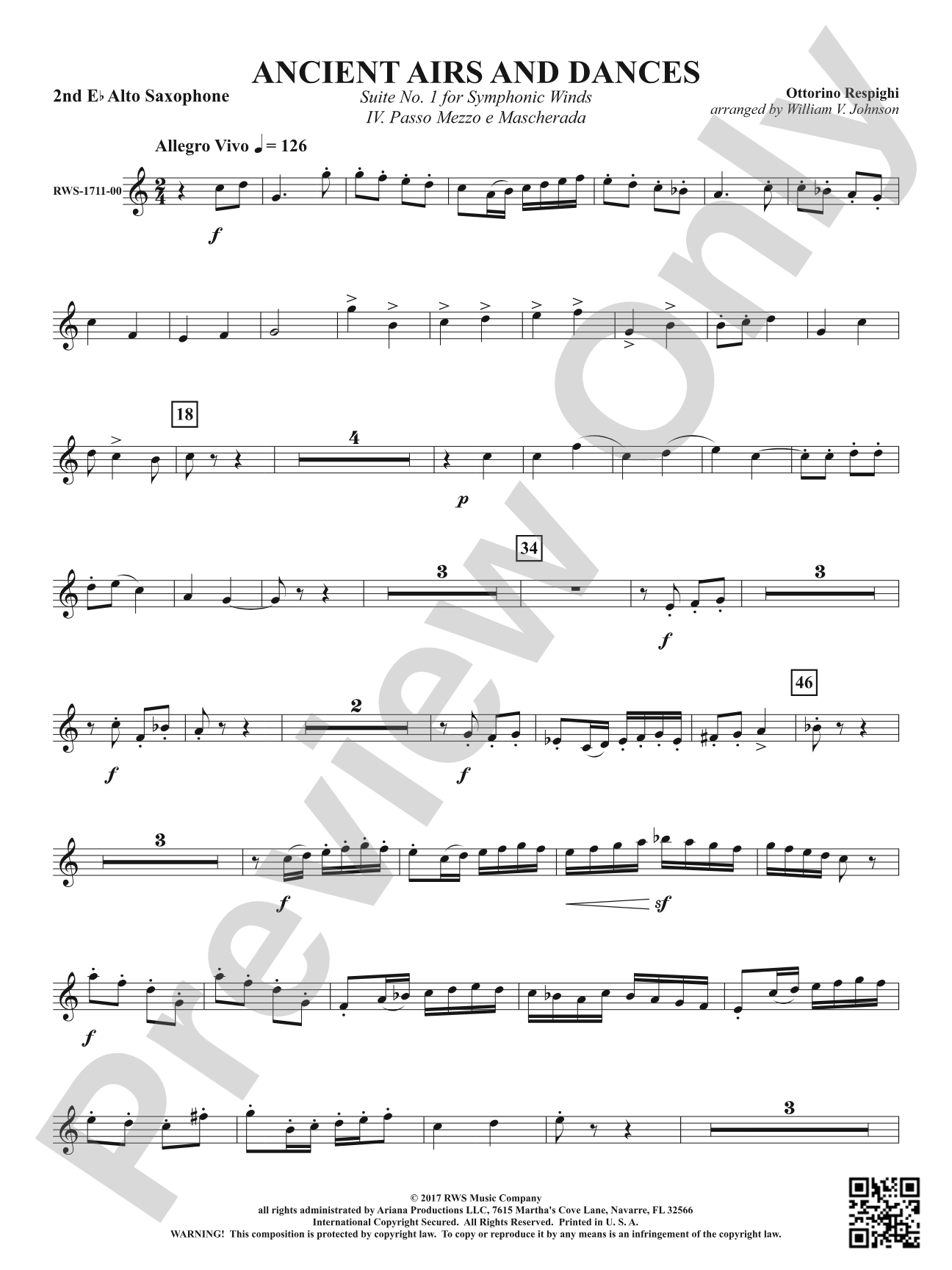 Ancient Airs and Dances - Suite No. 1 for Symphonic Winds - IV. Passo Mezzo e Mascherada: 2nd E-flat Alto Saxophone