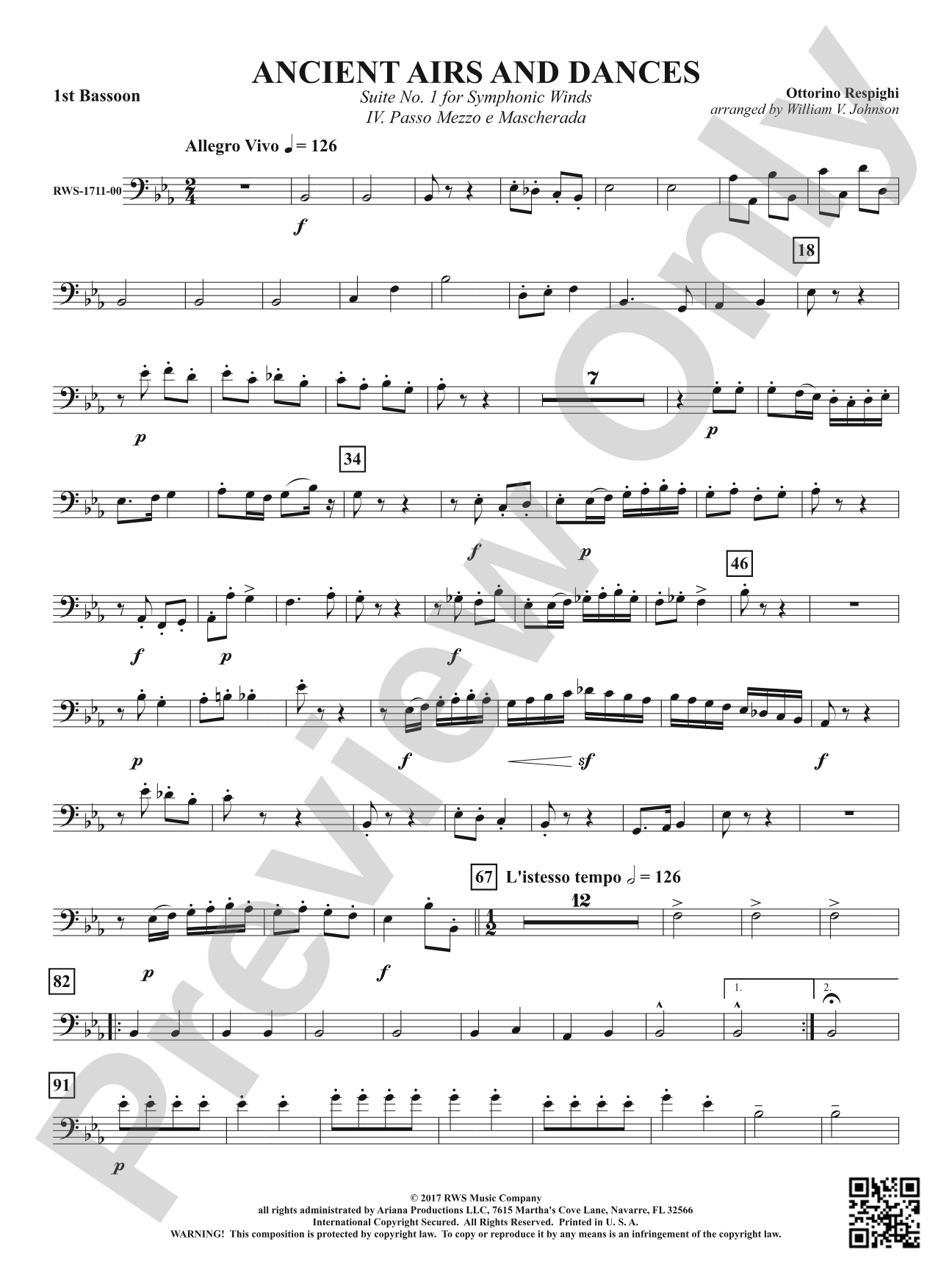 Ancient Airs and Dances - Suite No. 1 for Symphonic Winds - IV. Passo Mezzo e Mascherada: Bassoon