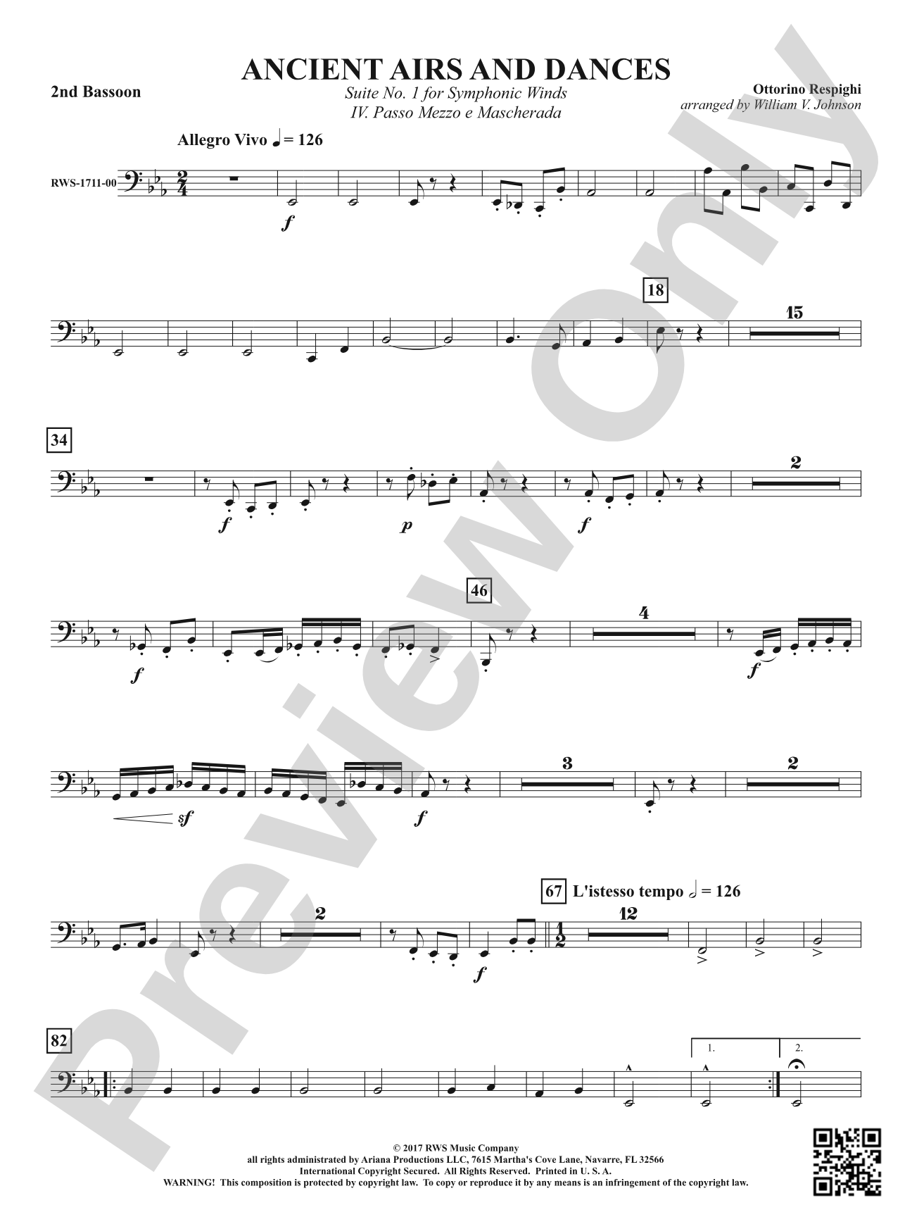 Ancient Airs and Dances - Suite No. 1 for Symphonic Winds - IV. Passo Mezzo e Mascherada: 2nd Bassoon