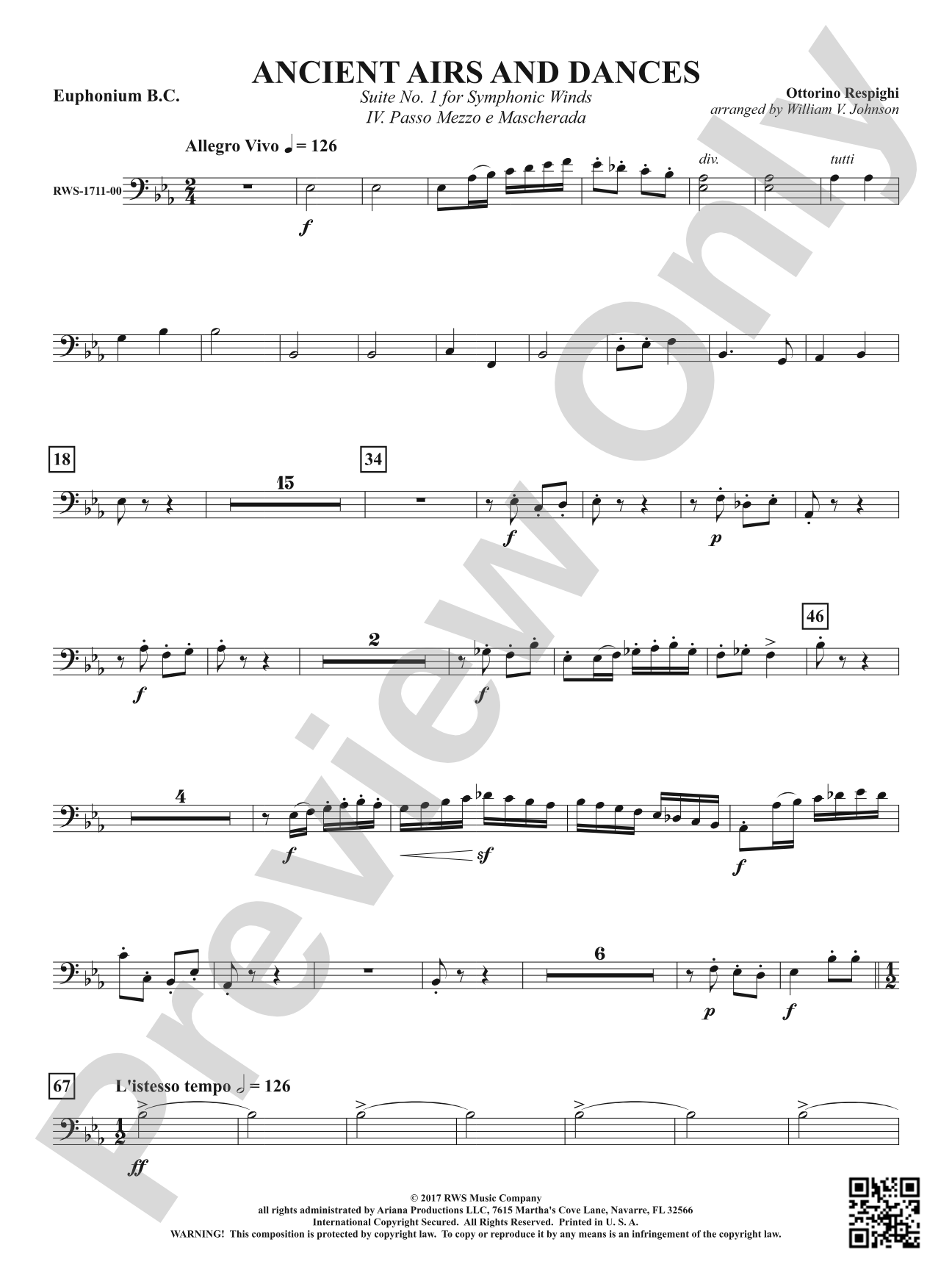 Ancient Airs and Dances - Suite No. 1 for Symphonic Winds - IV. Passo Mezzo e Mascherada: Baritone B.C.