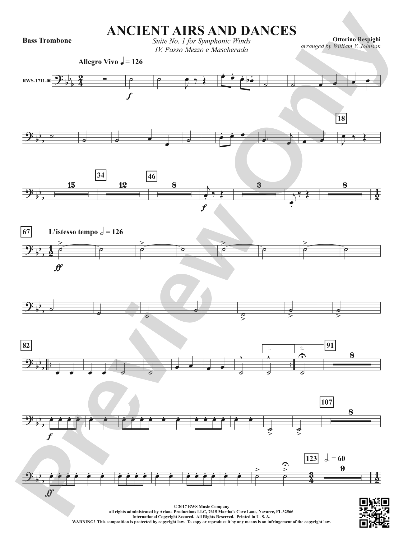 Ancient Airs and Dances - Suite No. 1 for Symphonic Winds - IV. Passo Mezzo e Mascherada: Bass Trombone