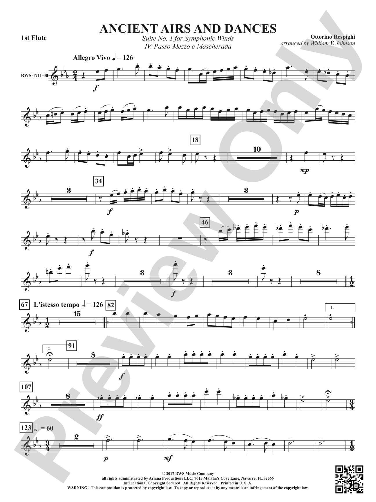 Ancient Airs and Dances - Suite No. 1 for Symphonic Winds - IV. Passo Mezzo e Mascherada: 1st Flute