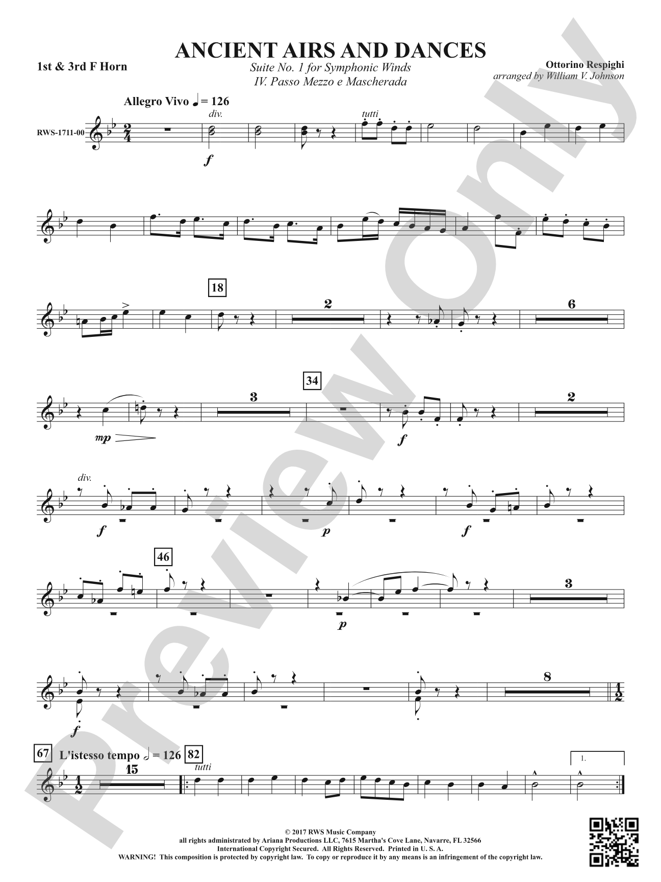 Ancient Airs and Dances - Suite No. 1 for Symphonic Winds - IV. Passo Mezzo e Mascherada: 1st & 3rd F Horns