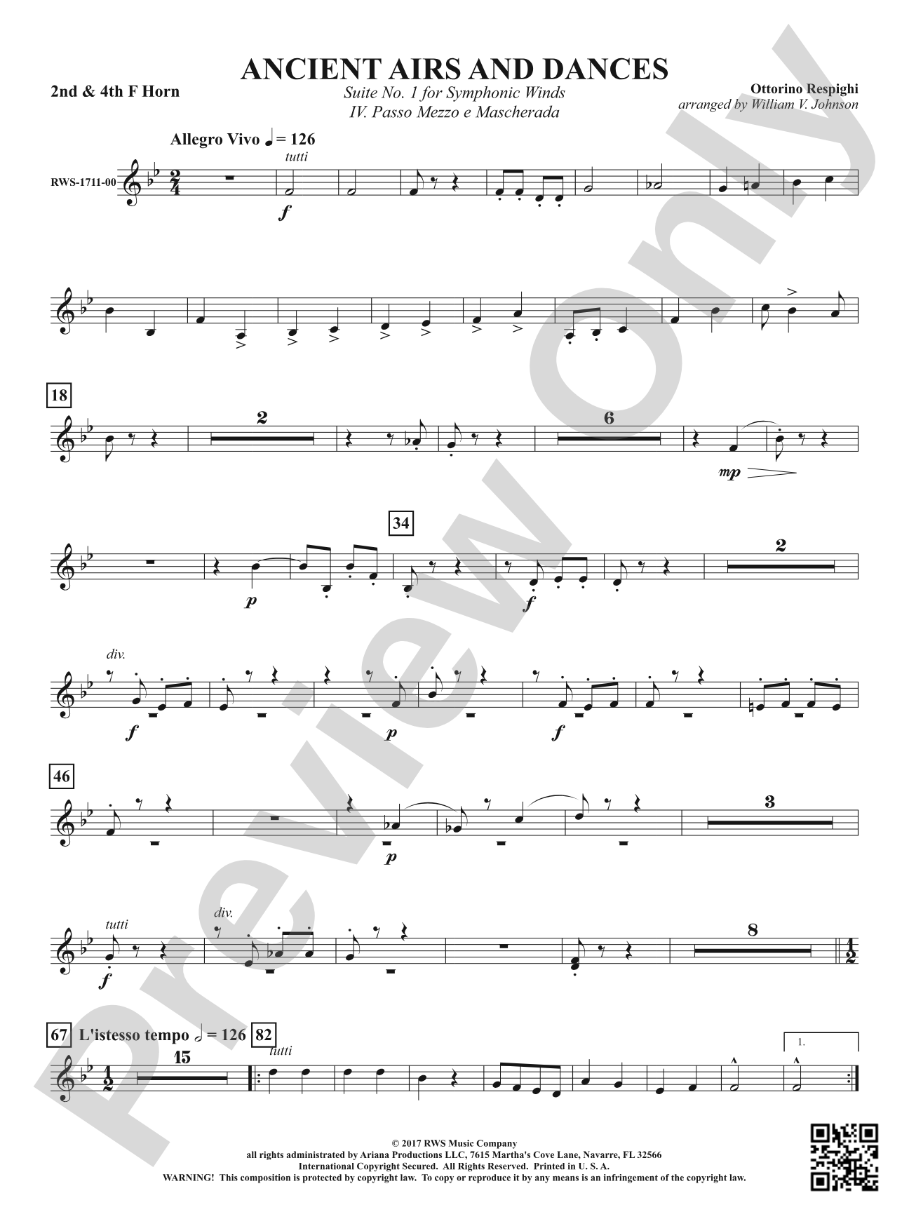 Ancient Airs and Dances - Suite No. 1 for Symphonic Winds - IV. Passo Mezzo e Mascherada: 2nd & 4th F Horn
