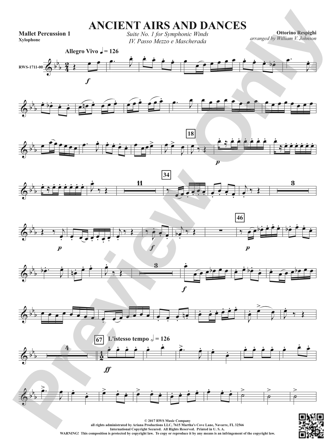 Ancient Airs and Dances - Suite No. 1 for Symphonic Winds - IV. Passo Mezzo e Mascherada: 1st Mallet Percussion