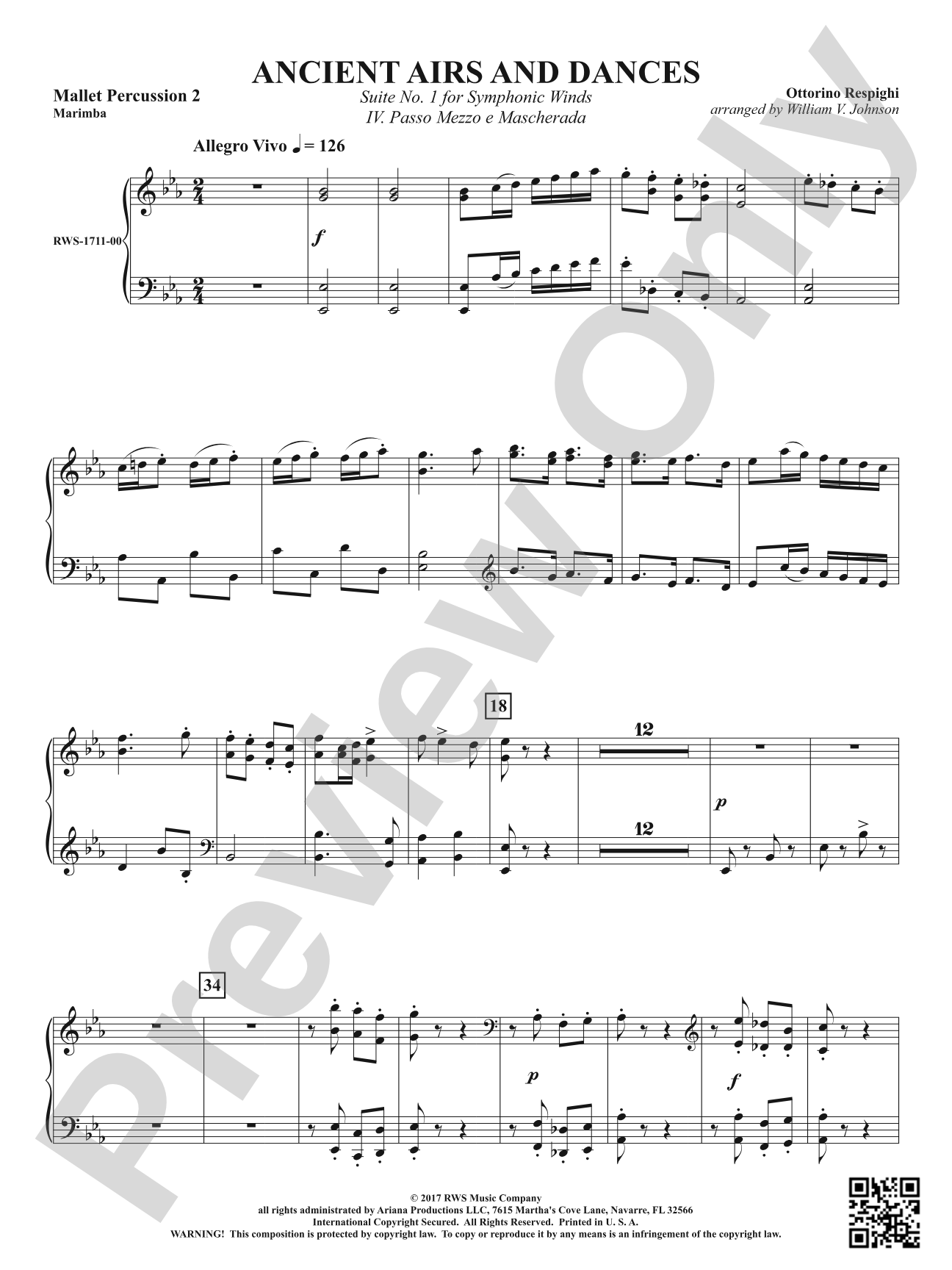 Ancient Airs and Dances - Suite No. 1 for Symphonic Winds - IV. Passo Mezzo e Mascherada: 2nd Mallet Percussion