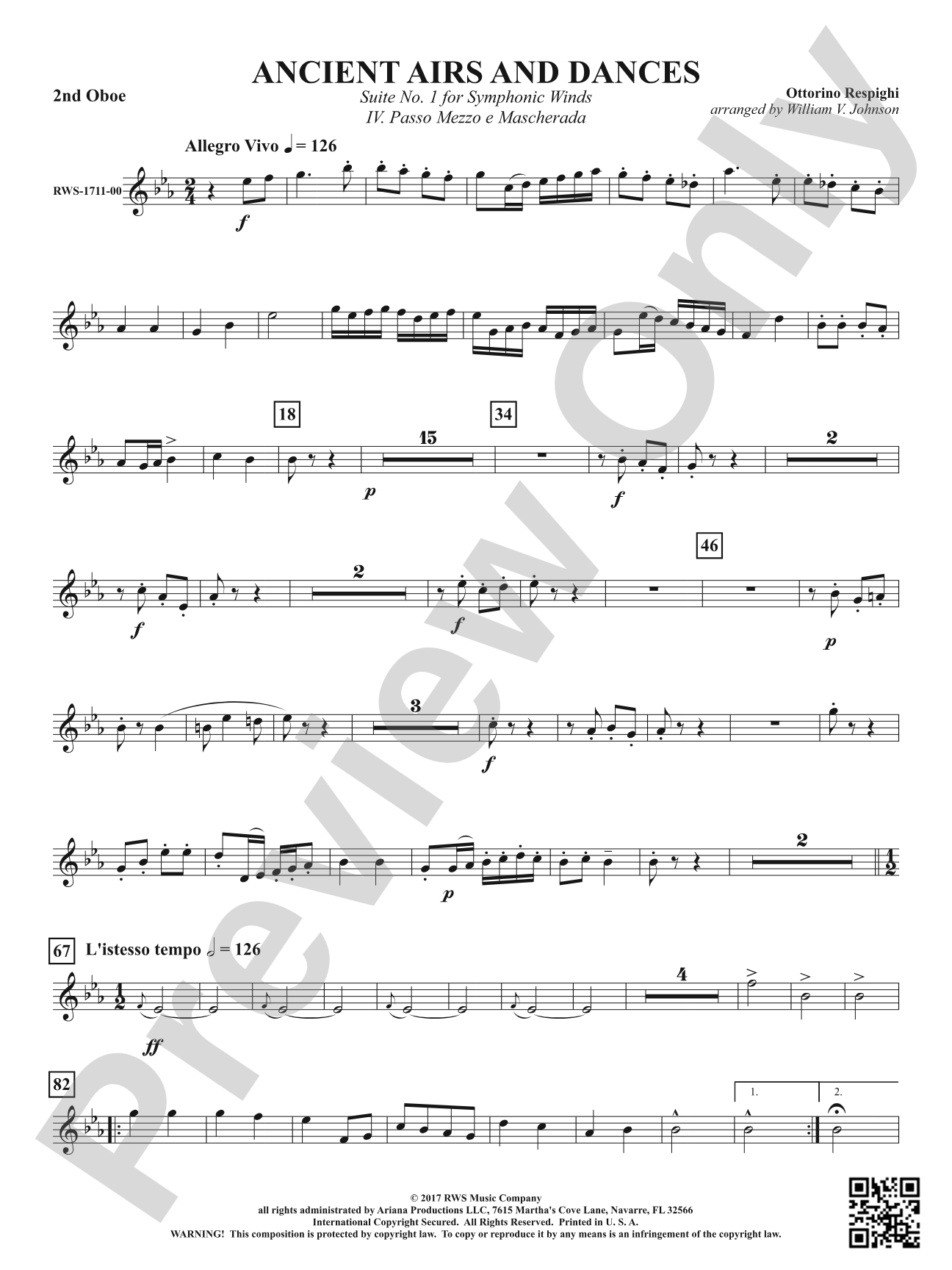 Ancient Airs and Dances - Suite No. 1 for Symphonic Winds - IV. Passo Mezzo e Mascherada: 2nd Oboe
