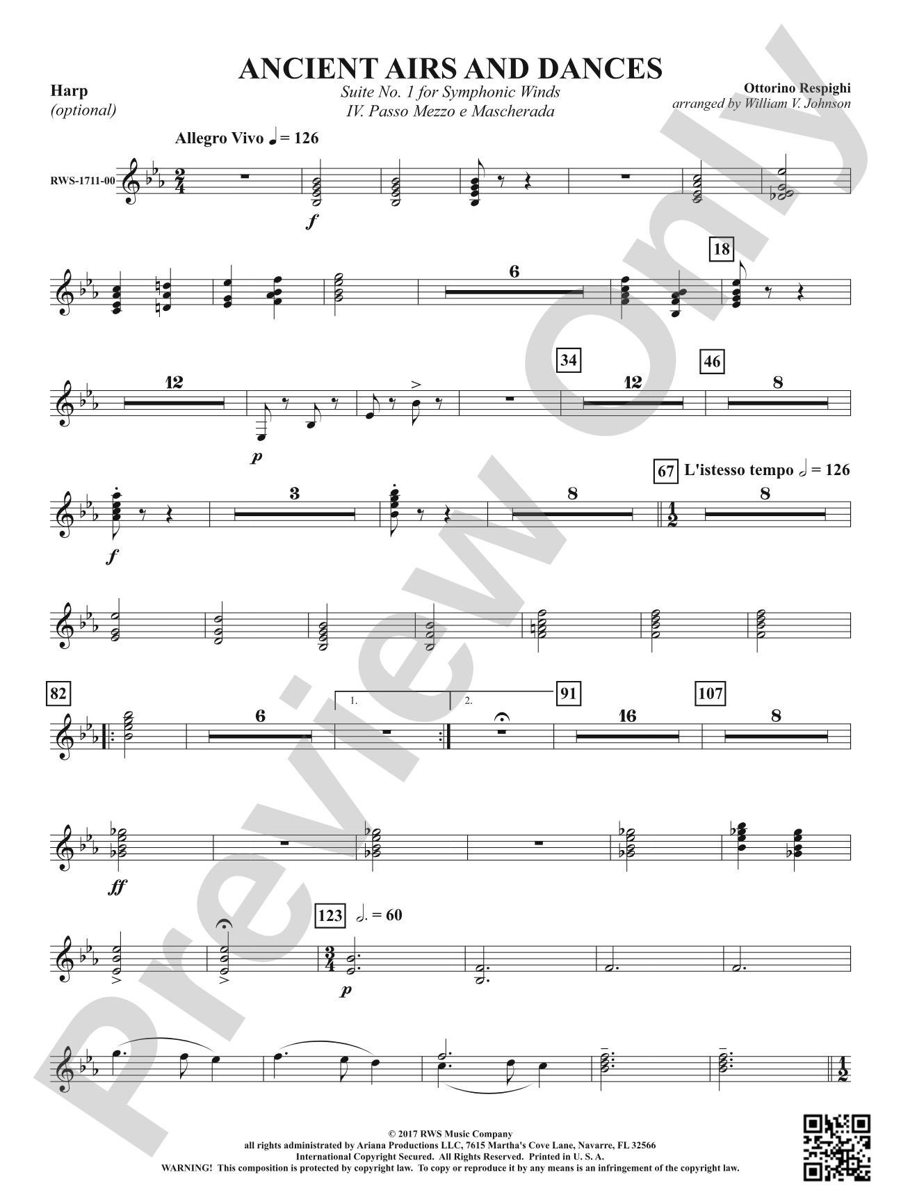 Ancient Airs and Dances - Suite No. 1 for Symphonic Winds - IV. Passo Mezzo e Mascherada: Optional Harp