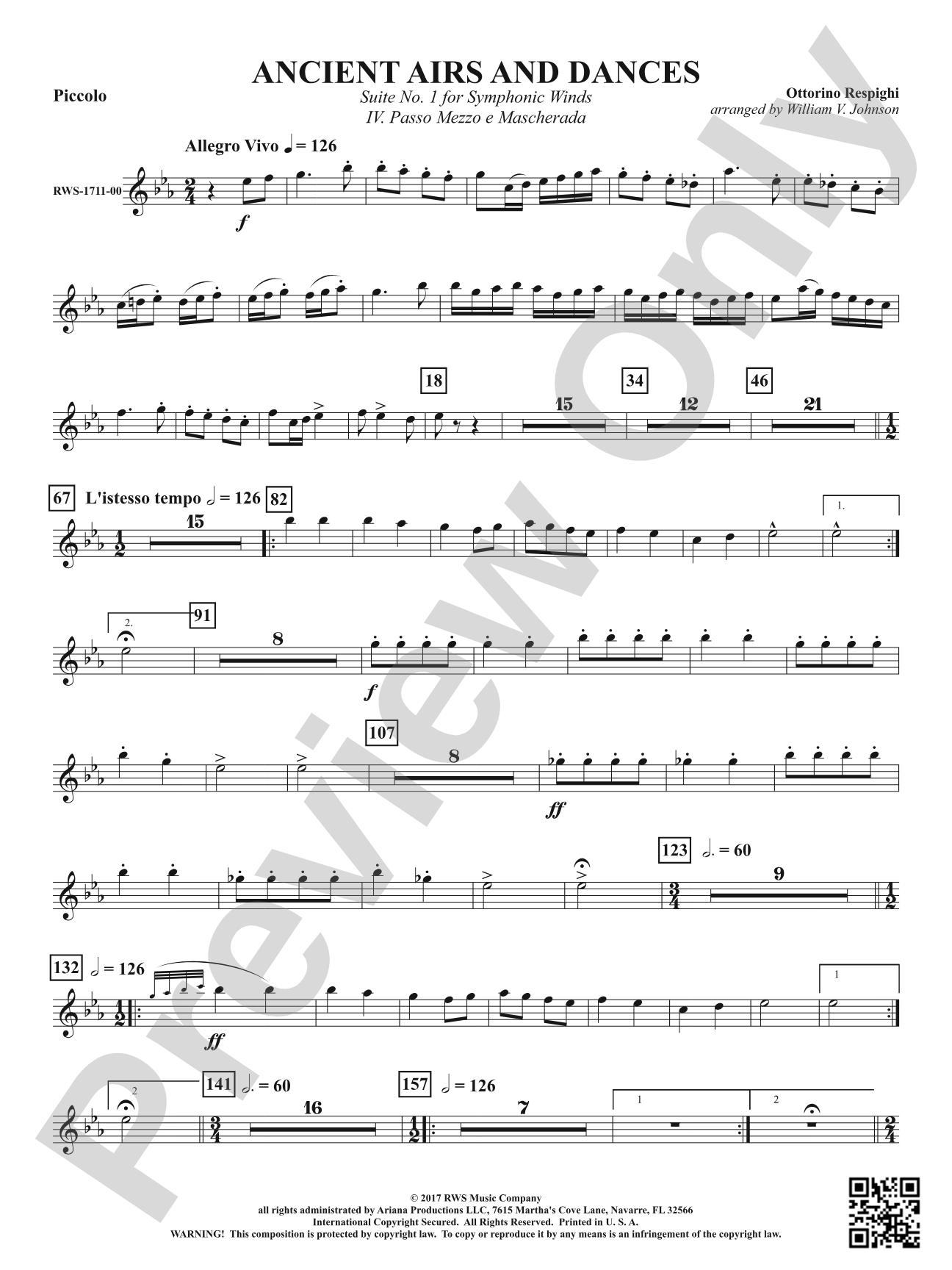 Ancient Airs and Dances - Suite No. 1 for Symphonic Winds - IV. Passo Mezzo e Mascherada: Piccolo