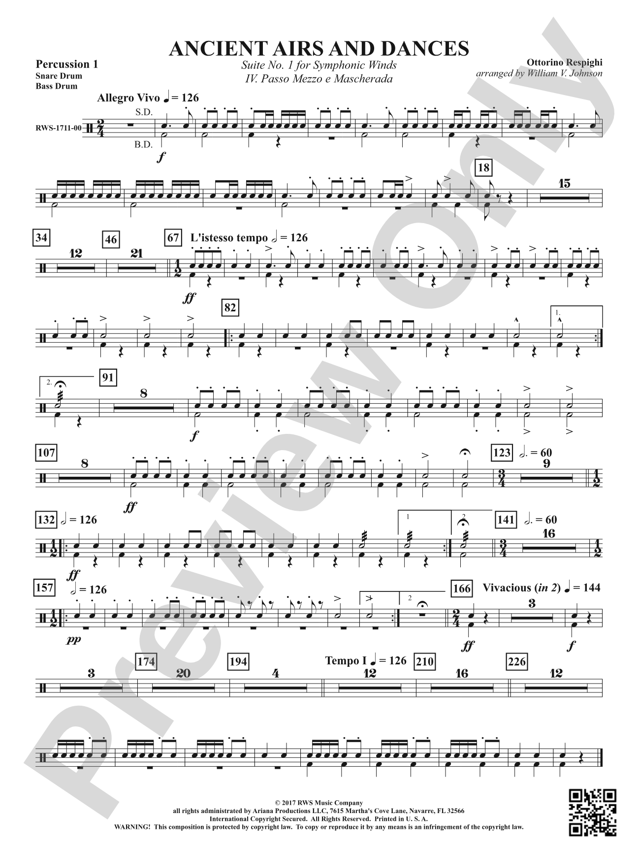 Ancient Airs and Dances - Suite No. 1 for Symphonic Winds - IV. Passo Mezzo e Mascherada: 1st Percussion