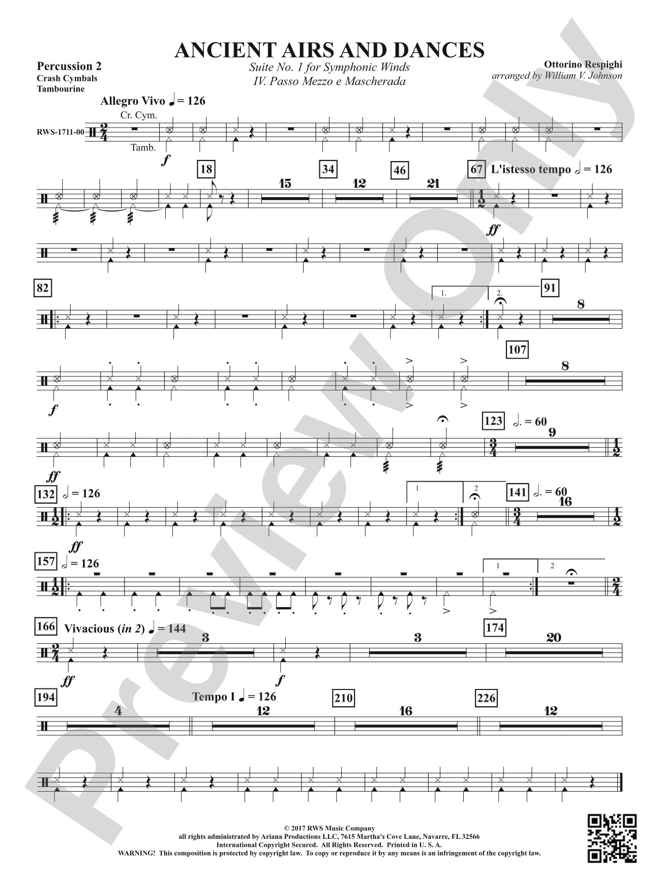 Ancient Airs and Dances - Suite No. 1 for Symphonic Winds - IV. Passo Mezzo e Mascherada: 2nd Percussion