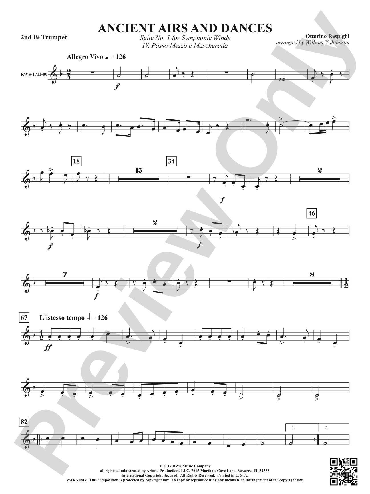 Ancient Airs and Dances - Suite No. 1 for Symphonic Winds - IV. Passo Mezzo e Mascherada: 2nd B-flat Trumpet