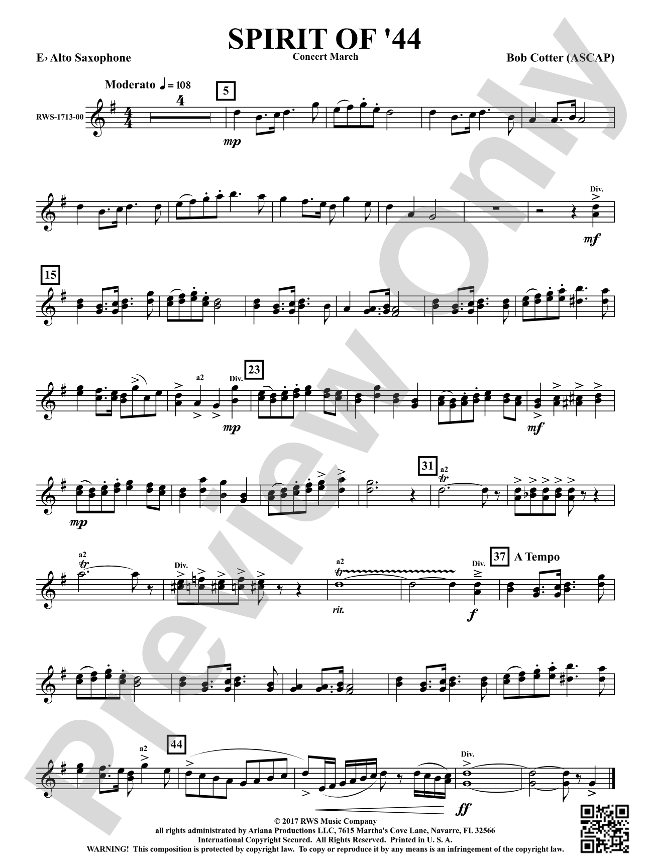 Spirit Of '44 - Concert March: 1st E-flat Alto Saxophone