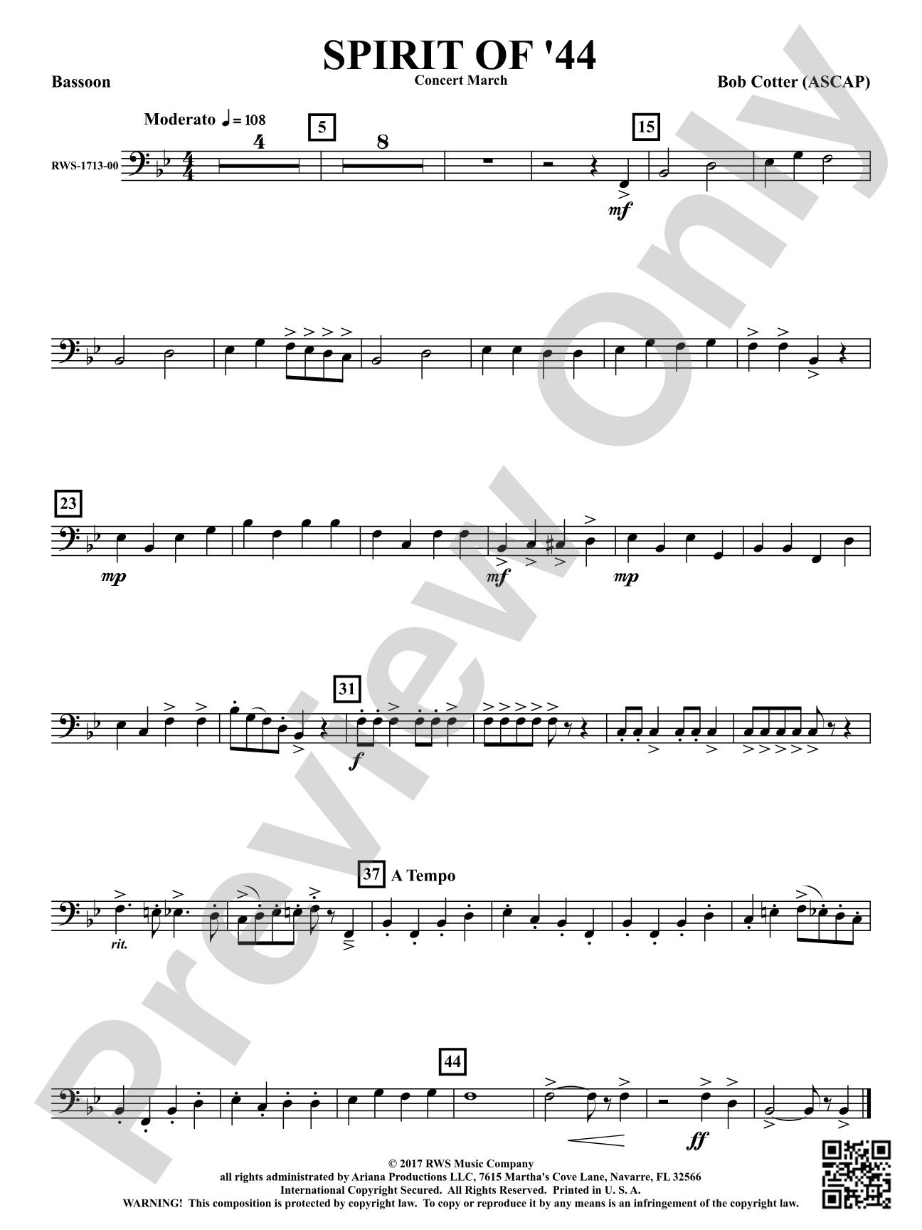 Spirit Of '44 - Concert March: Bassoon