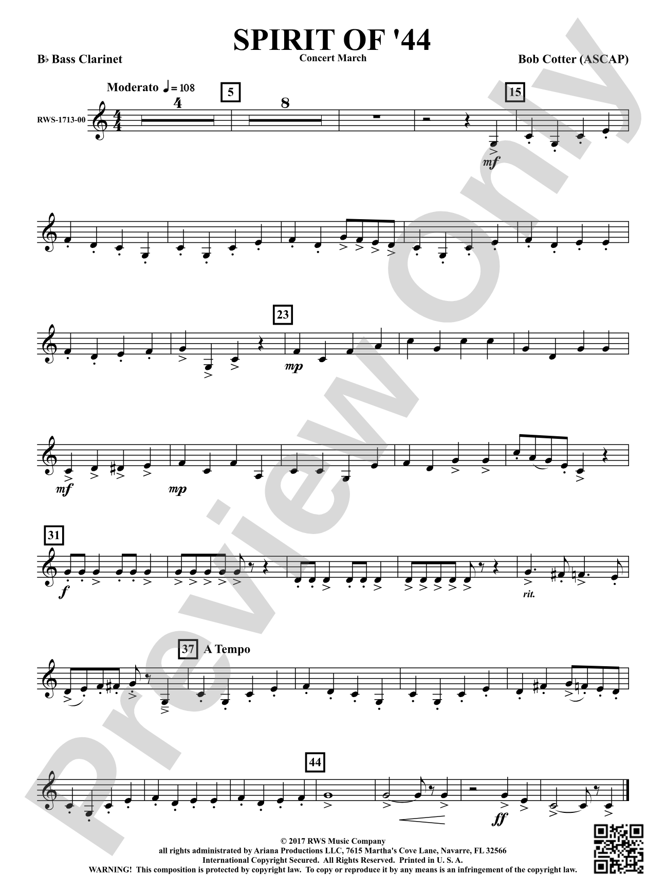 Spirit Of '44 - Concert March: B-flat Bass Clarinet