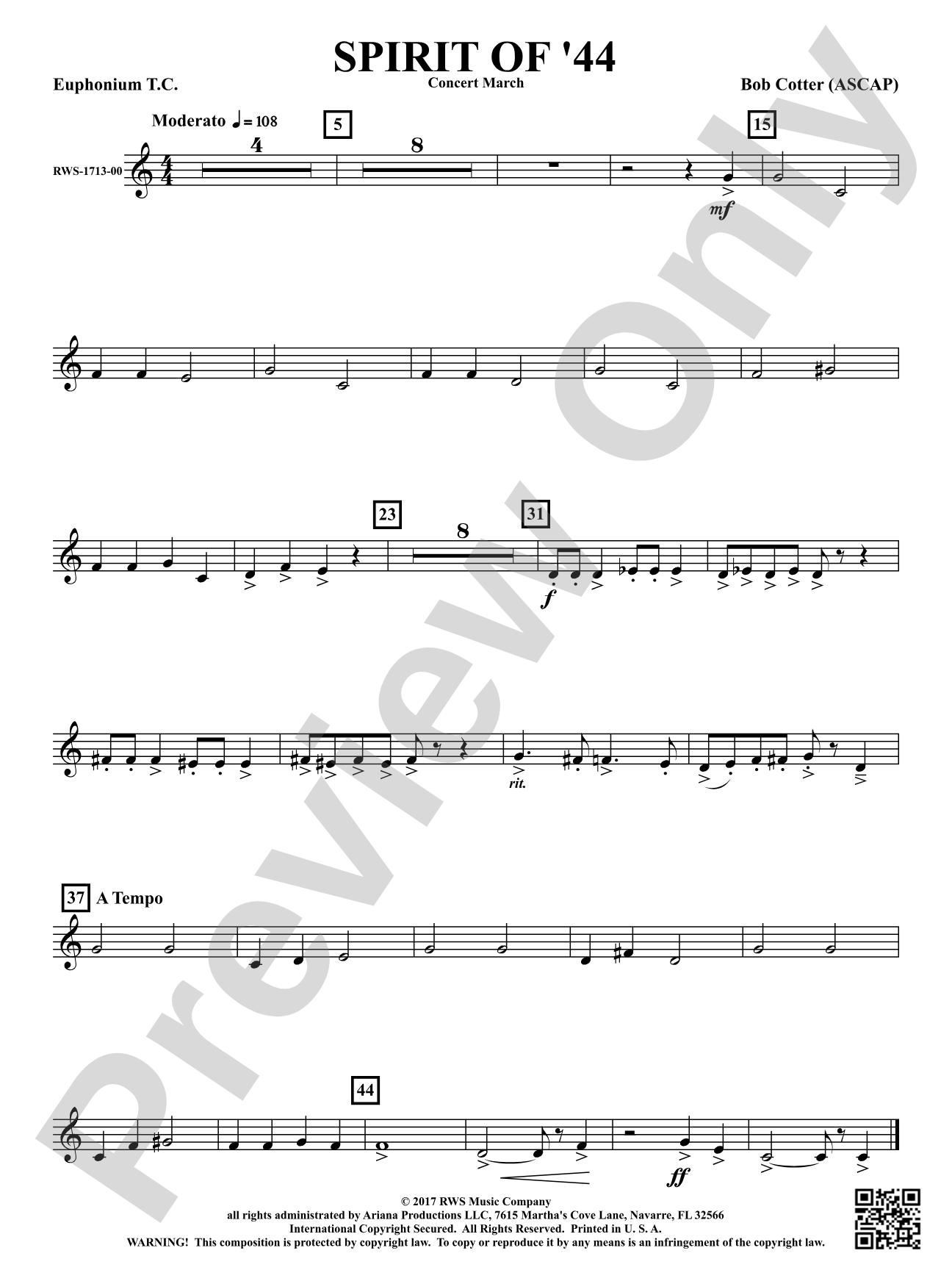 Spirit Of '44 - Concert March: Baritone T.C.
