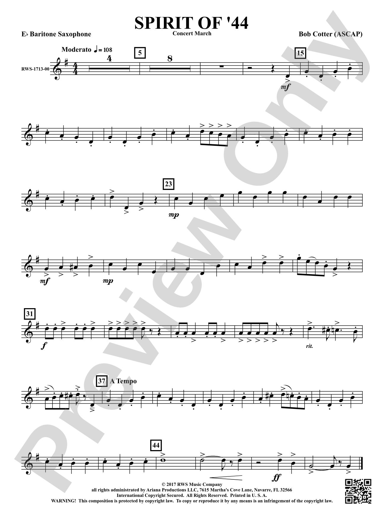 Spirit Of '44 - Concert March: E-flat Baritone Saxophone