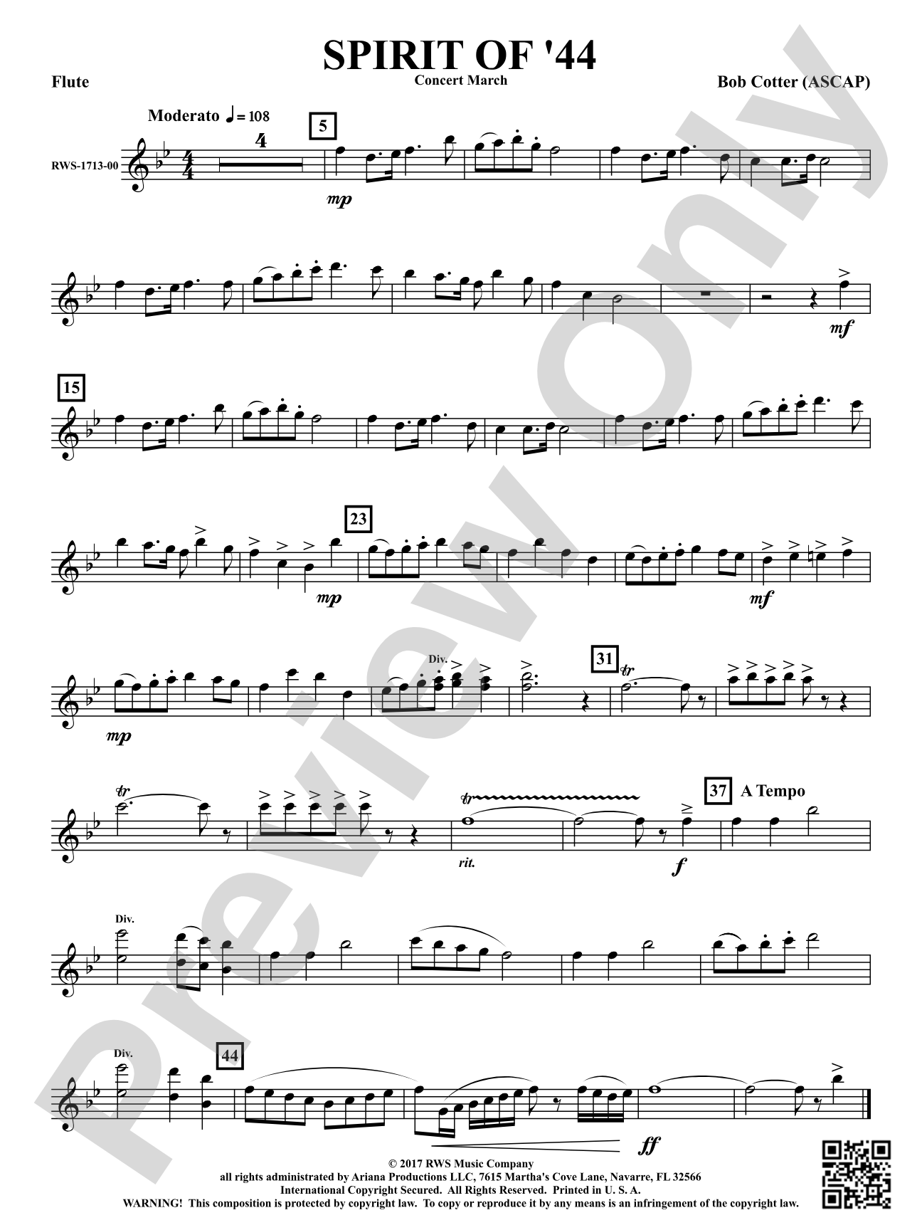 Spirit Of '44 - Concert March: 1st Flute