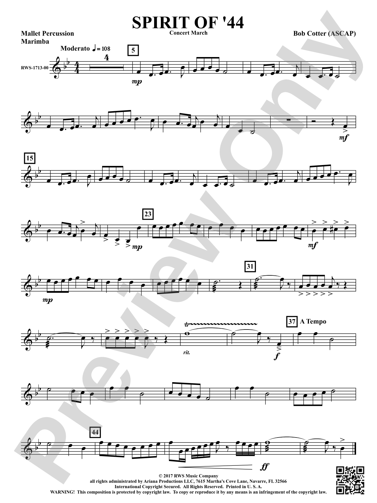 Spirit Of '44 - Concert March: 1st Mallet Percussion