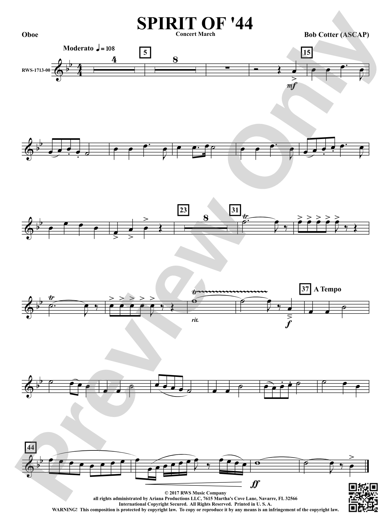 Spirit Of '44 - Concert March: Oboe