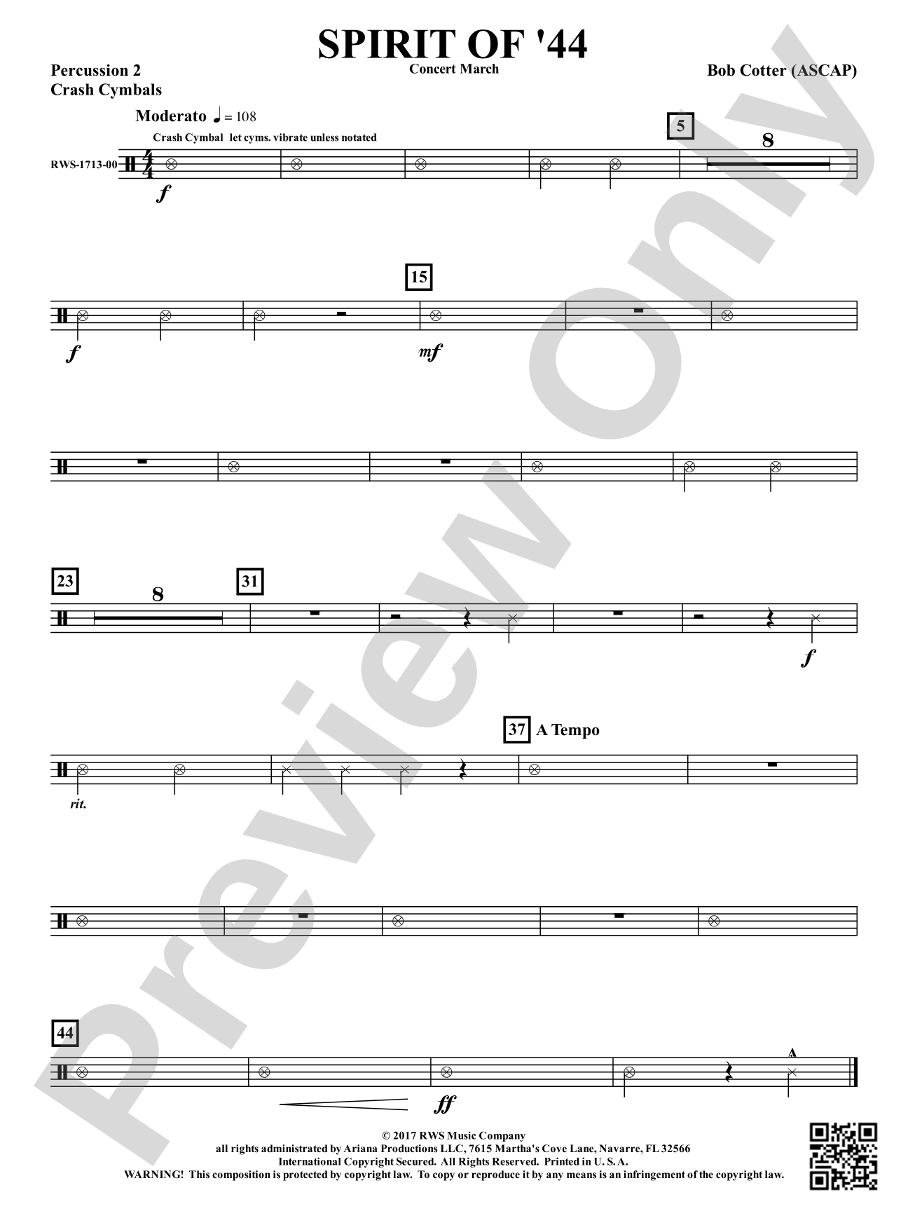 Spirit Of '44 - Concert March: 2nd Percussion